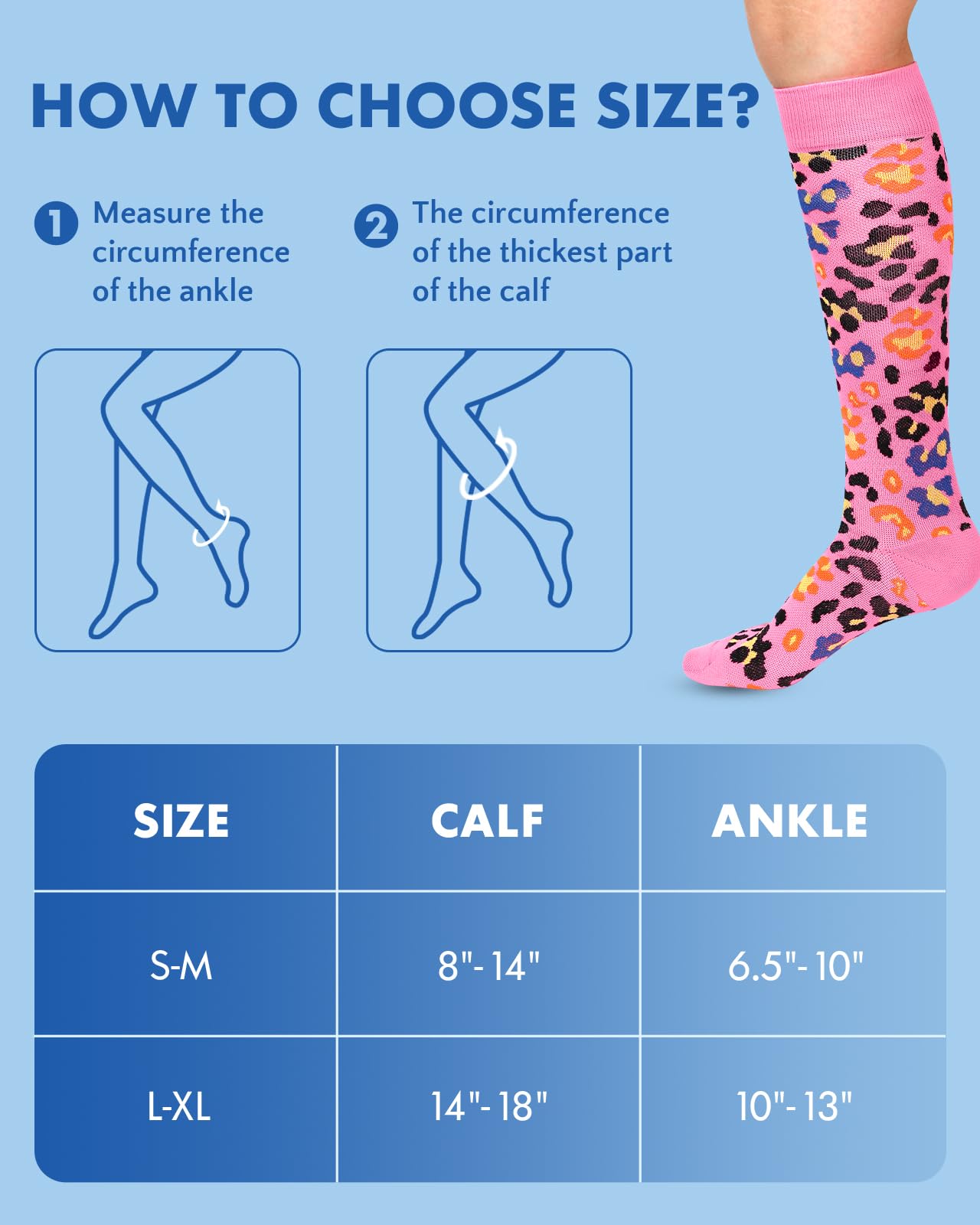 JMHACHY 2Packs Compression Socks for Women - 15-20 mmHg Graduated Support for Circulation, Knee High for Nurses, Athletes, Travel, Leopard Print, L/XL