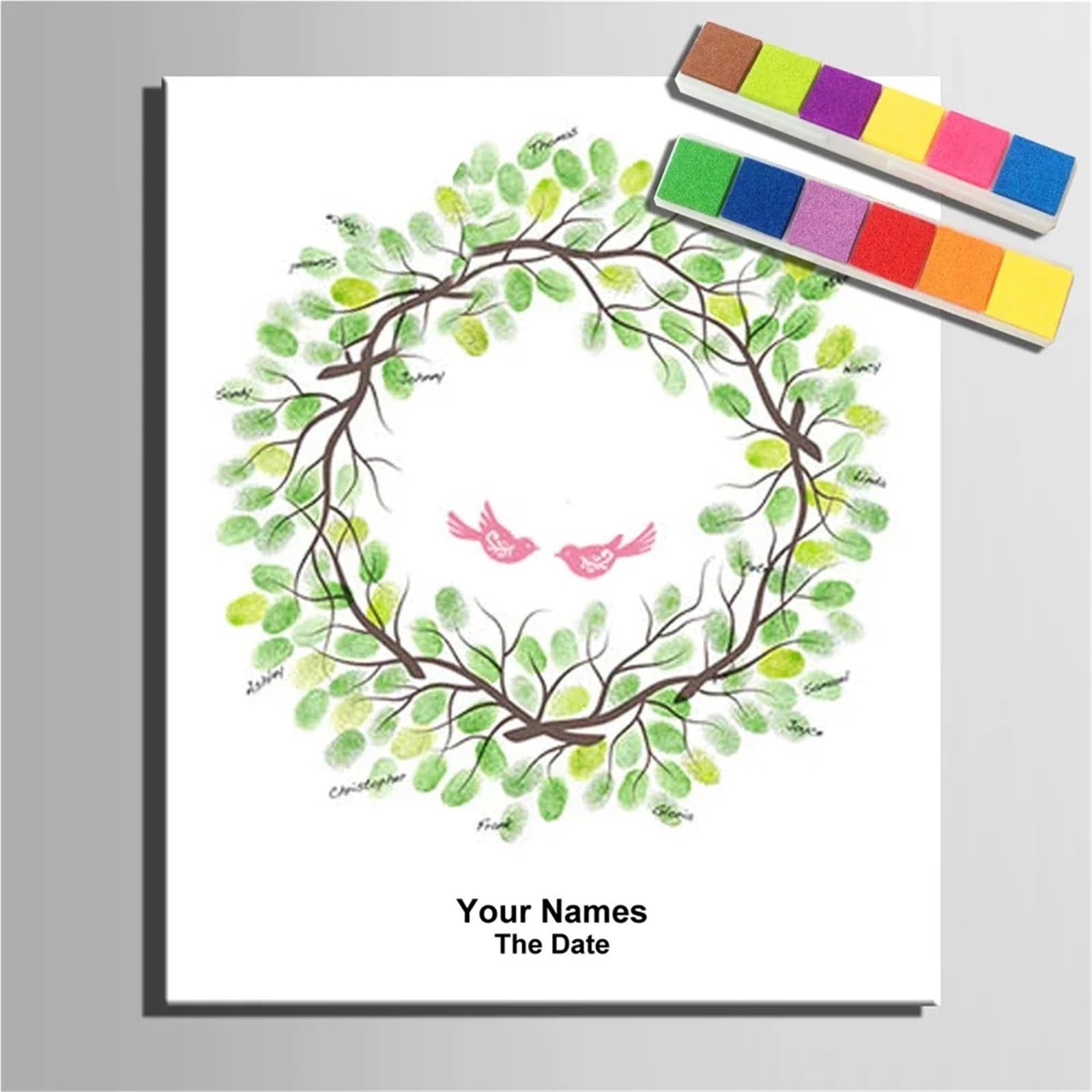 Hochzeits Fingerabdruck Baum Hochzeitsgeschenk, Fingerabdruck, Baum, Malerei, Kuss, Liebhaber, Party, Jahrestag, Unterschrift, Gästebuch, Leinwand-Dekoration(40x60cm 16x24inch,Style05)