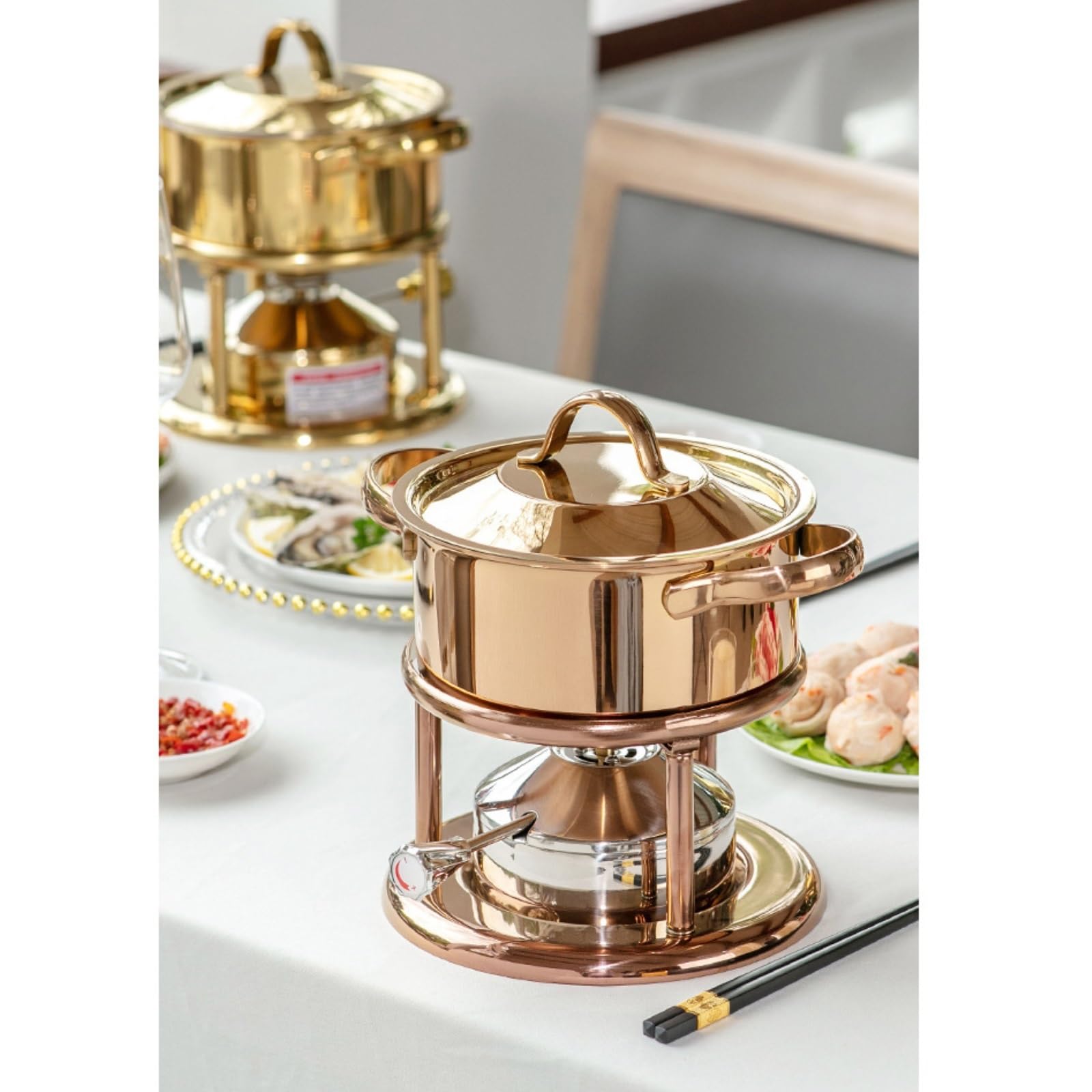Podgrzewacz do jedzenia, zestaw do fondue, idealny do gorących garnków, nadmuchiwana kuchenka gazowa, idealny do kolekcji kuchennej i prezentów ślubnych podgrzewacz do butelek (różowe złoto)