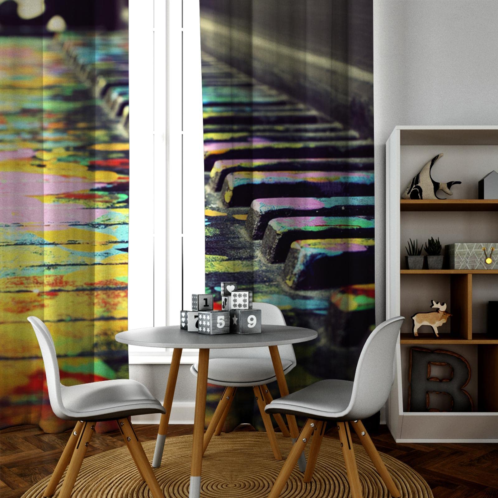 Bunte Moderne schicke Verdunkelungsvorhänge für Kinder Kinderzimmer Klavier Keyboards Fenstervorhänge Energiesparende Vorhänge 214 x 117 cm