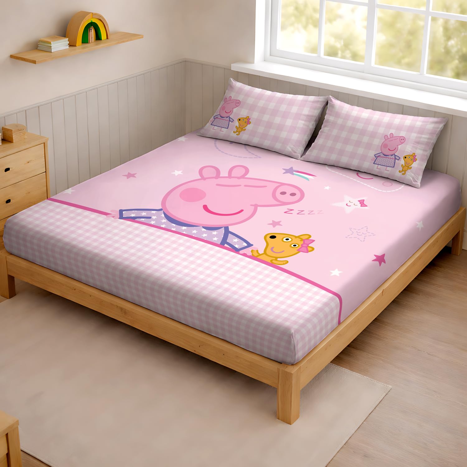 Sassoon Peppa Pig Sleep Digital Printed 100% Cotton Bedsheet with 2 Pillow Covers in 300TC-image-30