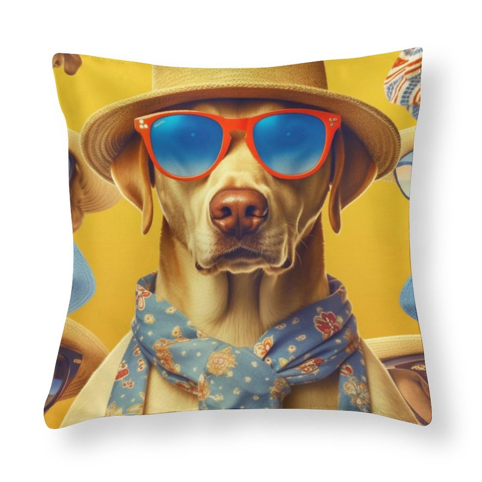 Dog with A Hat and Sunglasses Satin Modern Cushion Case Happy Independence Day 4th of July Decorative Throw Pillow Covers 18 in Decorative Pillows for Couch Pillows for Couch Sofa