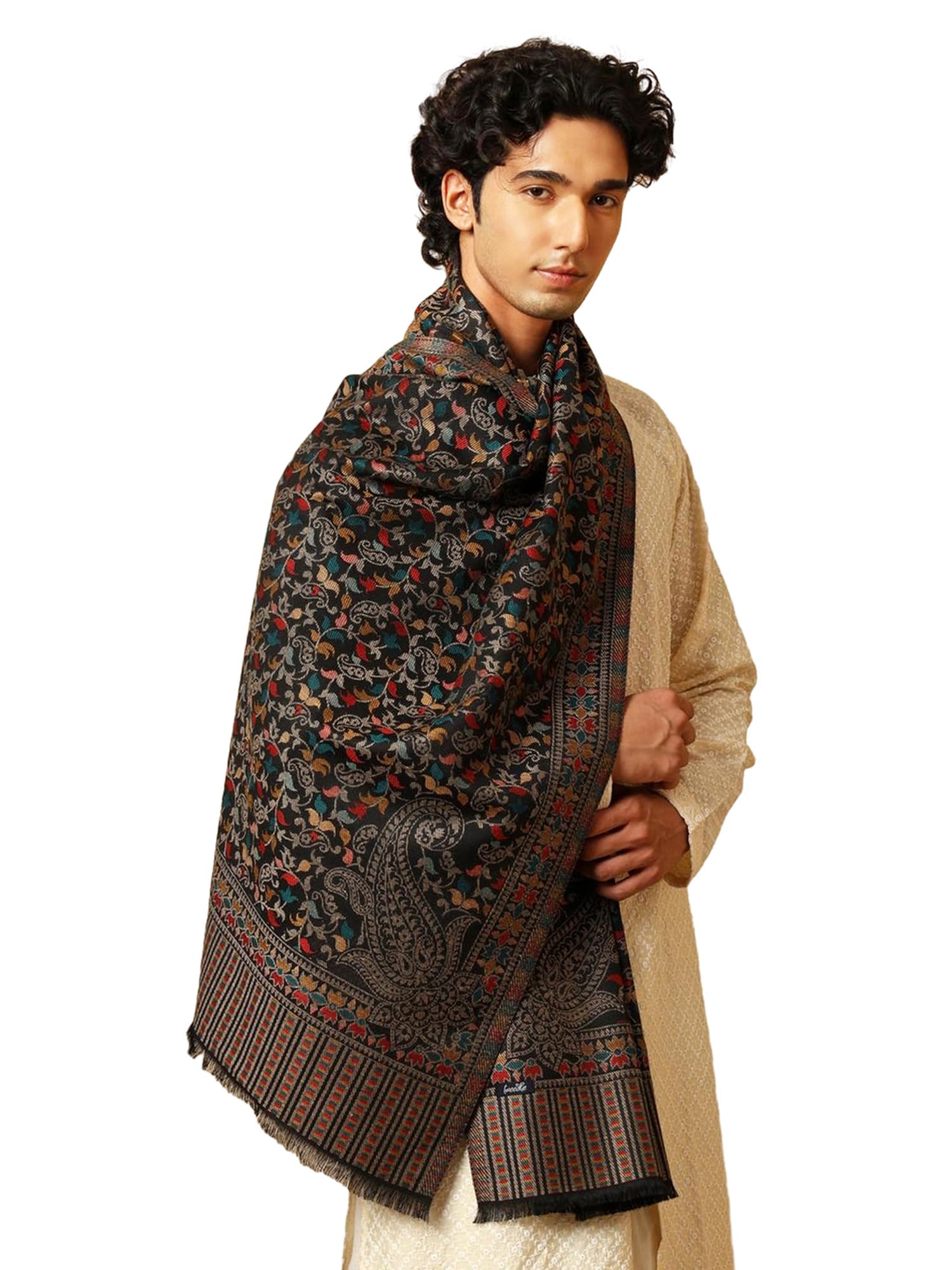 tweedle Men’s Ethnic Kashmiri Kani Stole/Scarf, Soft Wool Blend shawl for Gents, Size - 28 x 80 inches-picture-31