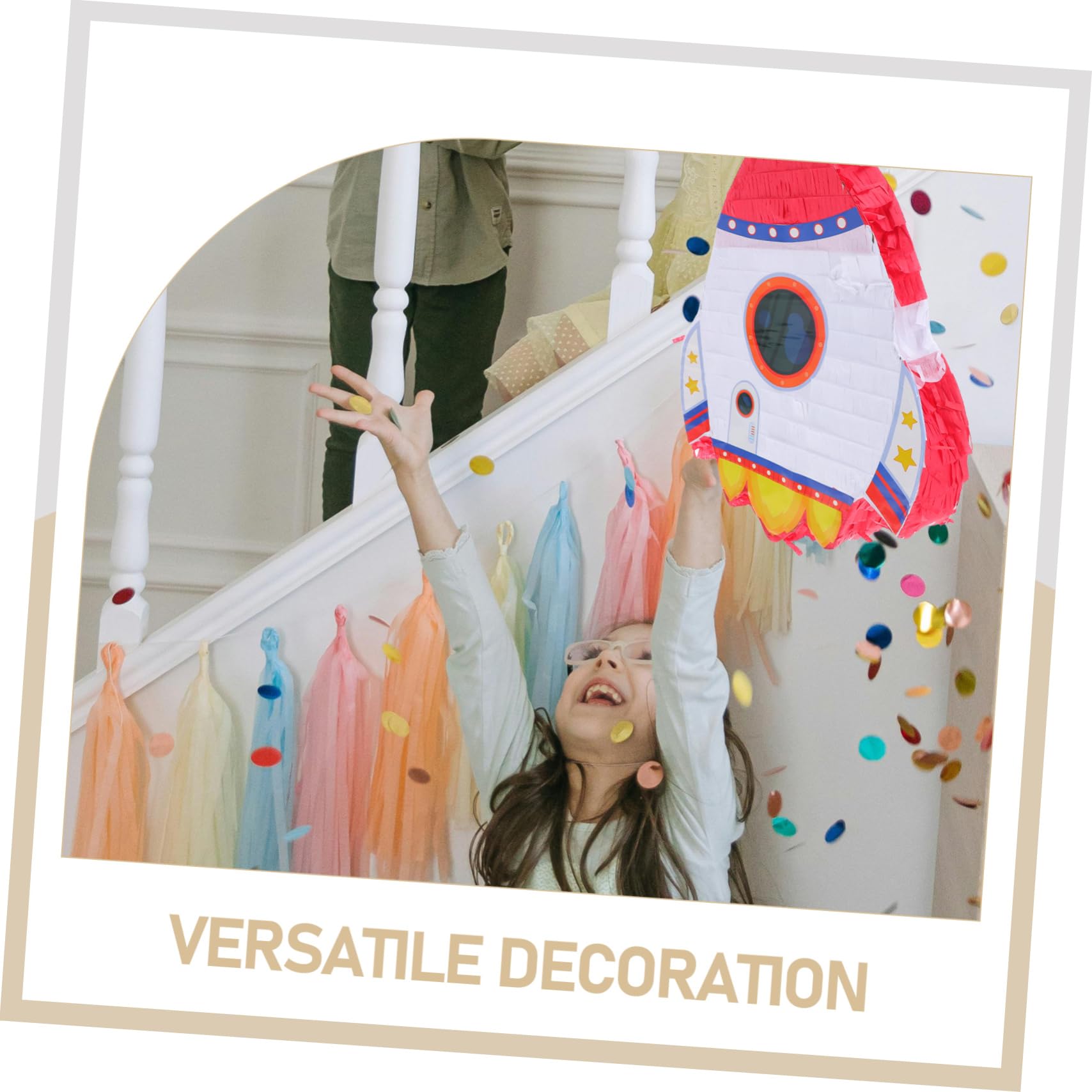 ibasenice Piñata Cohete para Fiesta de Cumpleaños Infantil con Confeti y Palito para Vendar los Ojos Artículos para Fiestas y Decoración de Piñata de Juguete para Decoraciones de Cumpleaños