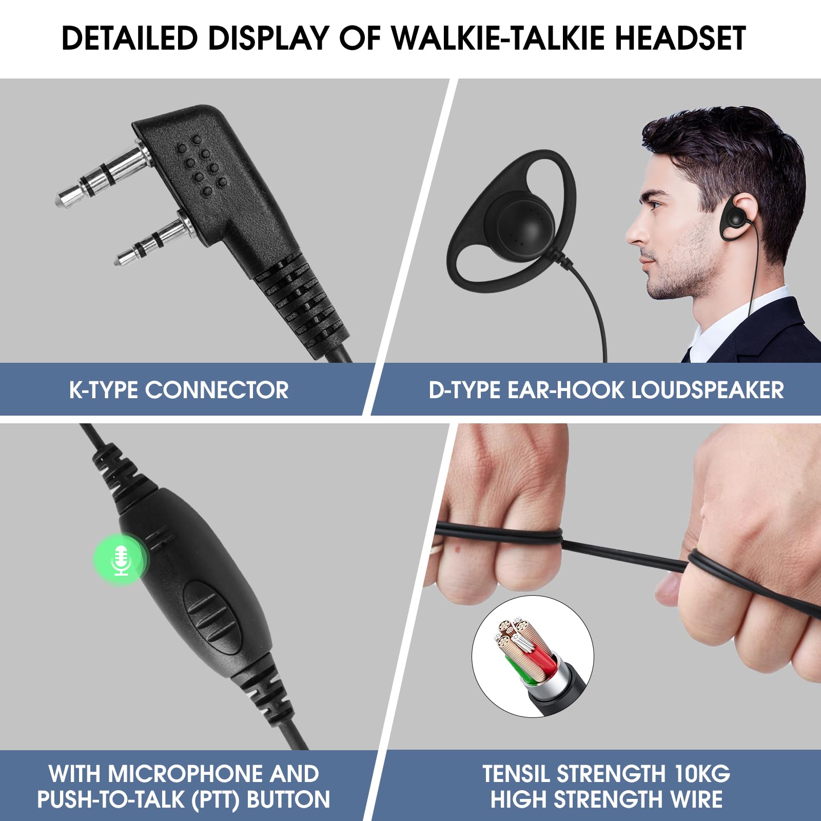 Zestaw do monitoringu słuchawek kompatybilny z Baofeng Kenwood Retevis Pxton BTECH Walkie Talkie z mikrofonem PTT, akcesoria do zestawu słuchawkowego, czarno-pomarańczowe, w kształcie litery D