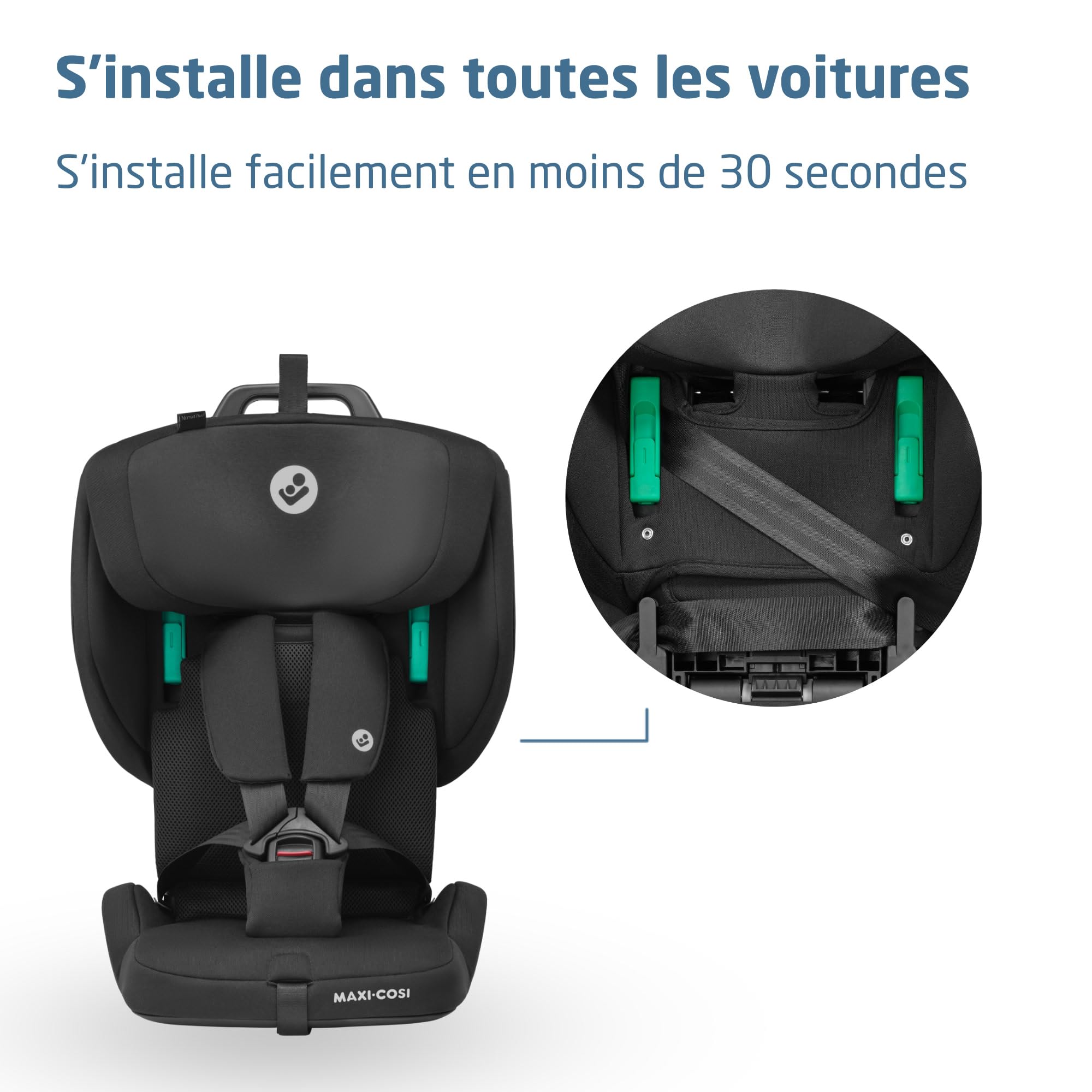 Maxi-Cosi Nomad Plus2, Siège Auto Pliable, 76-105 cm, Authentic Black | 15 Mois - 4 Ans, Siège Auto de Voyage Portable, Ultra-Compact et Léger, Protection Latérale, Sac de Transport Inclus