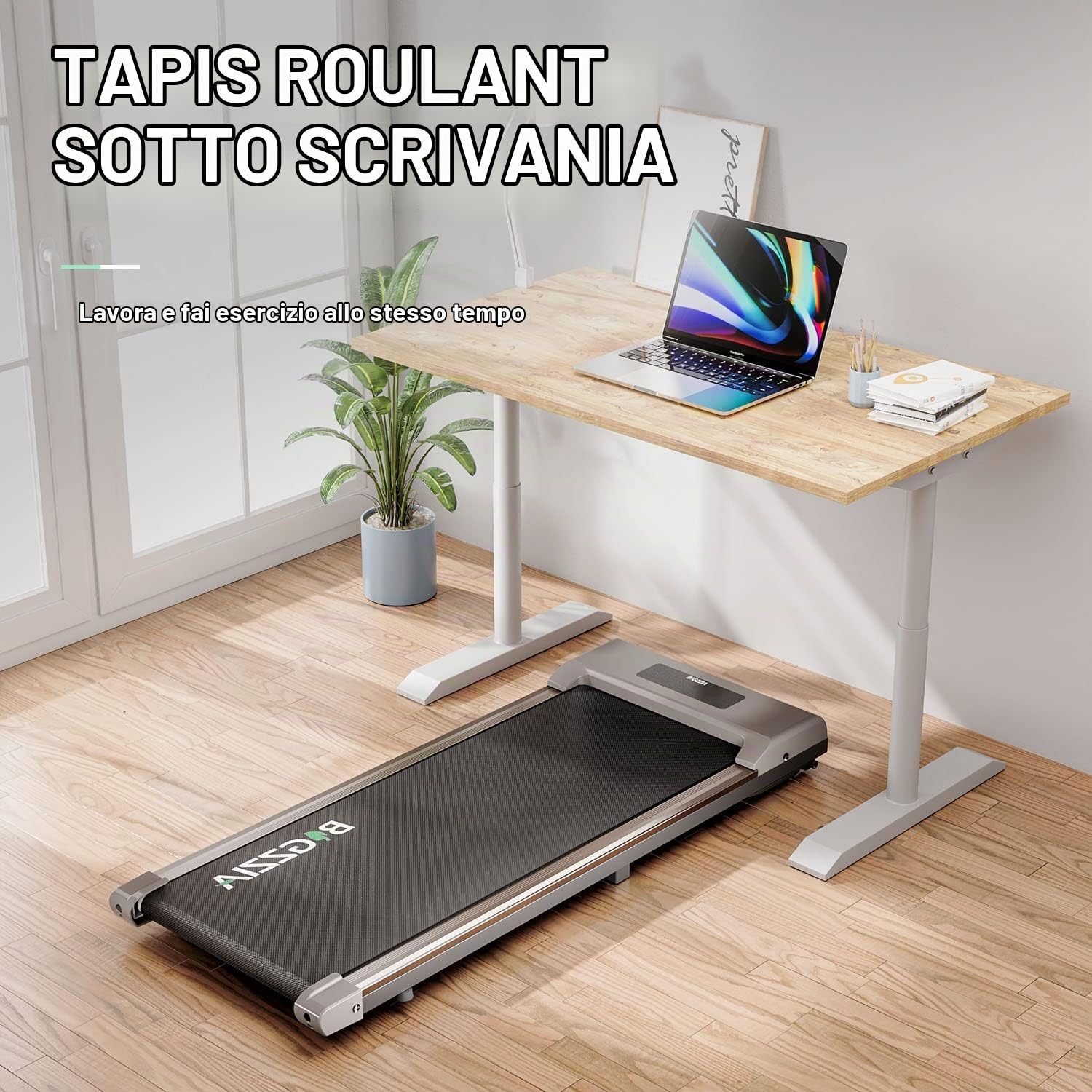 Bigzzia Tapis Roulant Elettrico Pieghevole,Walking Pad 8 km/h,Tappeto Corsa Extra Large 42CM,con telecomando e display LCD