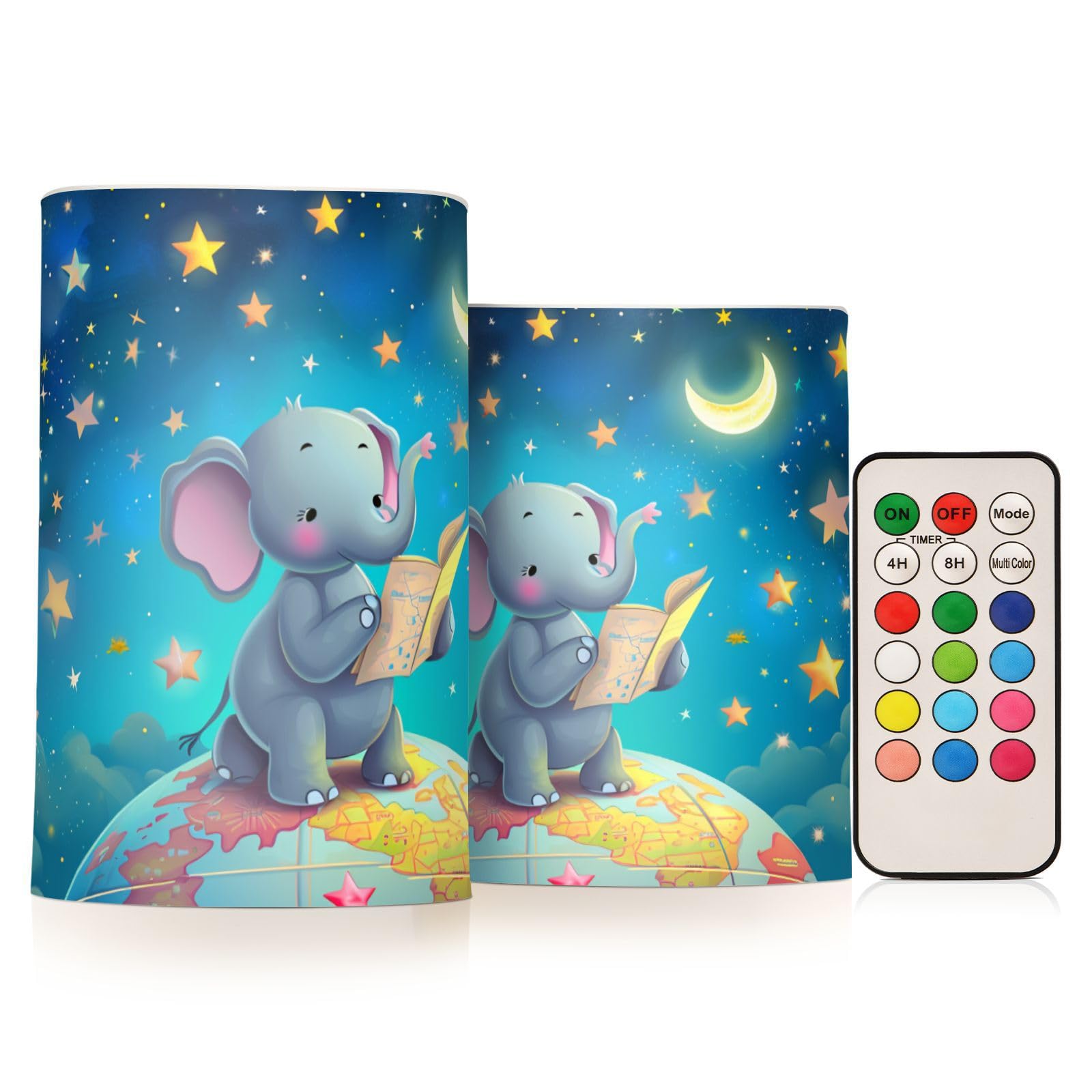 Elephant Stars Flickering Flameless Candles Battery Operated with Remote Timer,Tea Light Candles LED Pillar Votive Candles Set of 2 for Outdoor Indoor Decorations