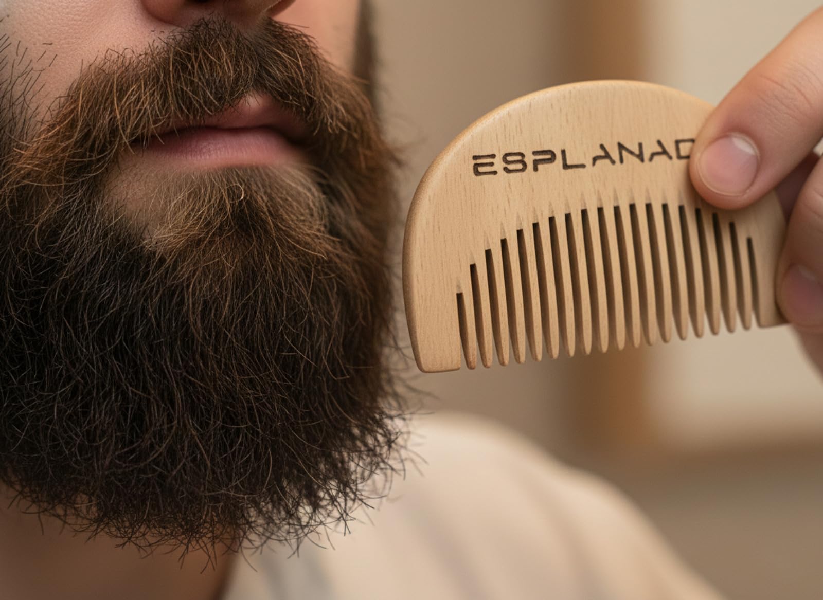 Esplanade Neem - Pettine da barba da uomo, in legno, compatto, piccolo, tascabile, da viaggio, per la cura dei baffi