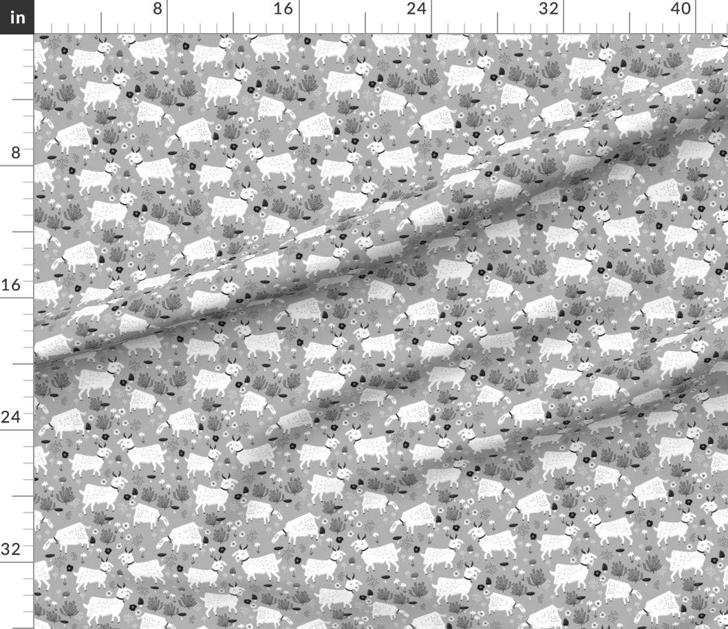 Spoonflower Fabric - Goats Gray Farm Animal Black White Neutral Monochrome Animals Cute Printed on Petal Signature Cotton Fabric by The Yard - Sewing Quilting Apparel Crafts Decor