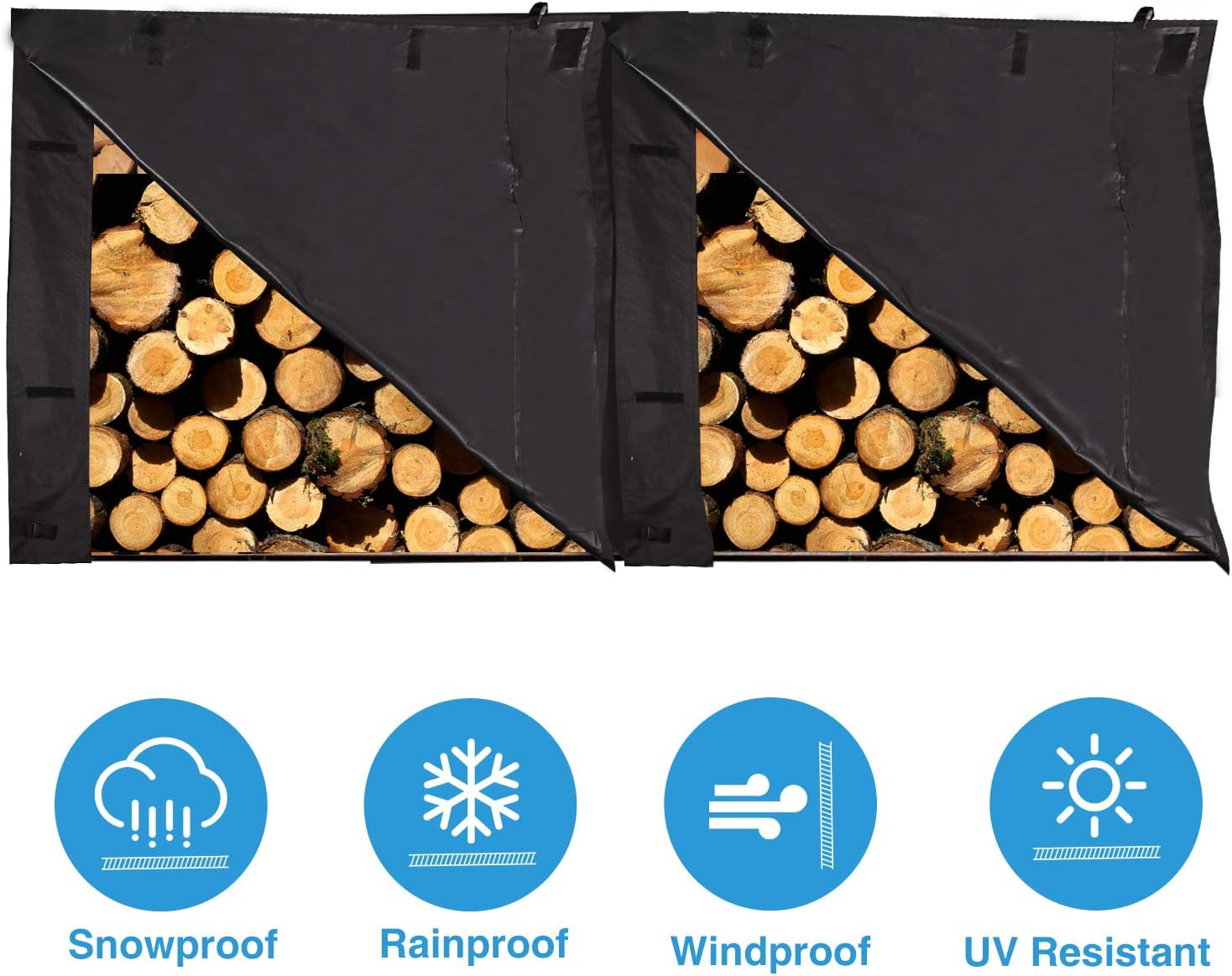 Outdoor Firewood Racks Cover 8 ft, Heavy Duty Waterproof Log Rack Cover with Velcro for Wood Rack, Black