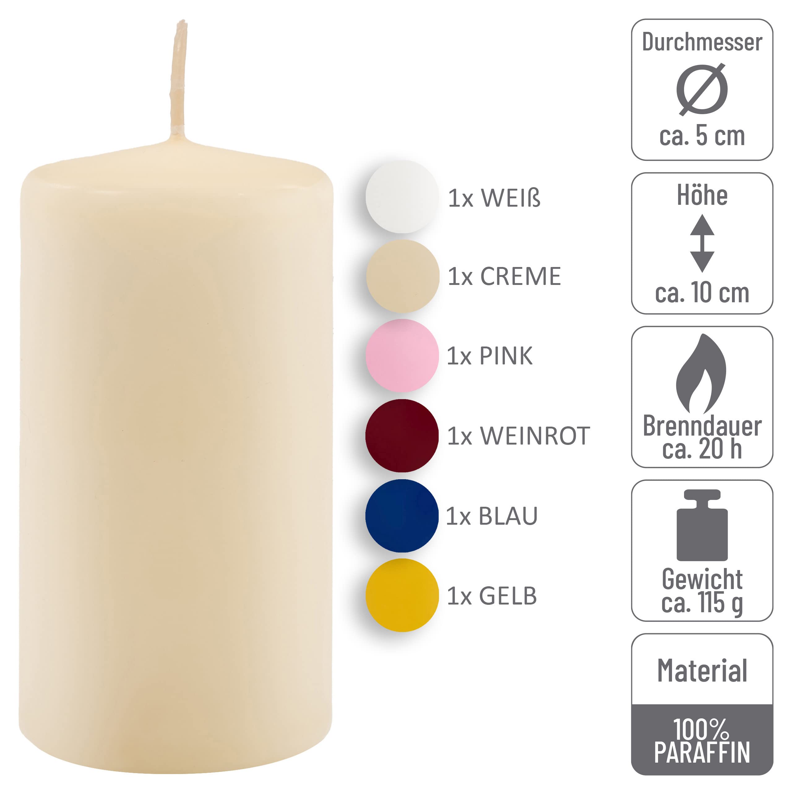 Stumpenkerzen 6kg Set bis 19 Stück getaucht Farbmix gemischt mehrfarbig verschiedene Größen Stumpen Kerzen duftfrei Kerzen-Posten Weihnachten