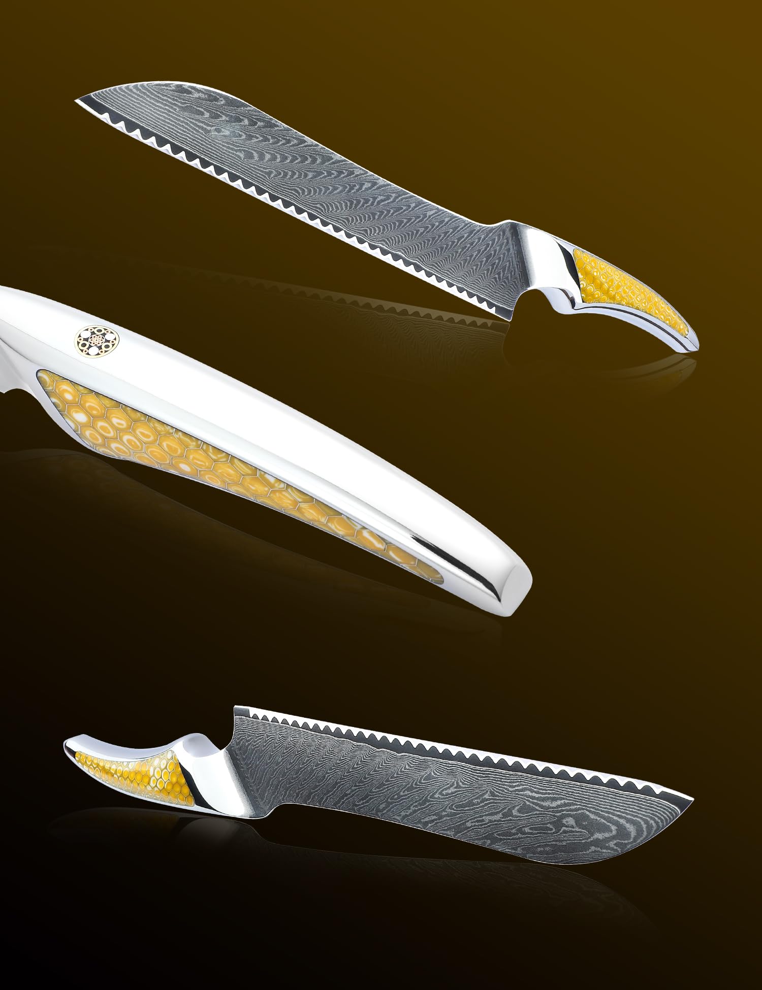 Cuchillo dentado para pan de 20cm, cuchillo de cocina japonés de acero de Damasco VG-10, cuchillo para cortar pan ultra afilado con mango de espiga completa en resina amarilla, serie LA-S9