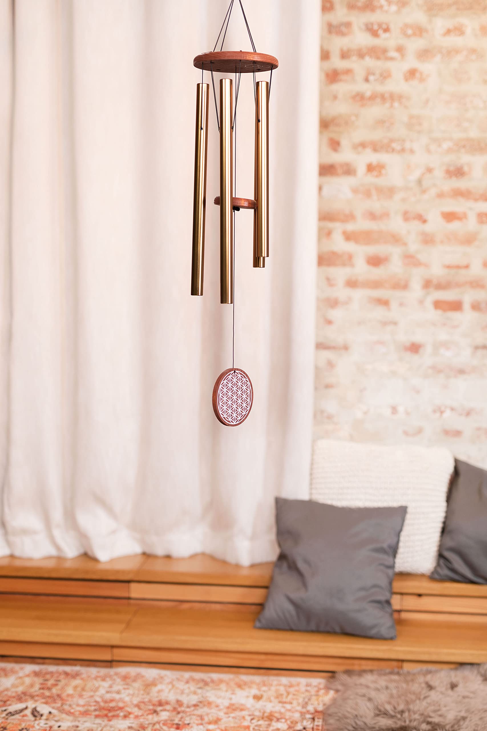 Sonic Energy Meditation Chime – 90 cm, Bronze, Flower of Life – Windspiel mit 5 Klangstäben, 432 Hz – Dekoration für Innen- und Außenbereich (FOLMC36B)