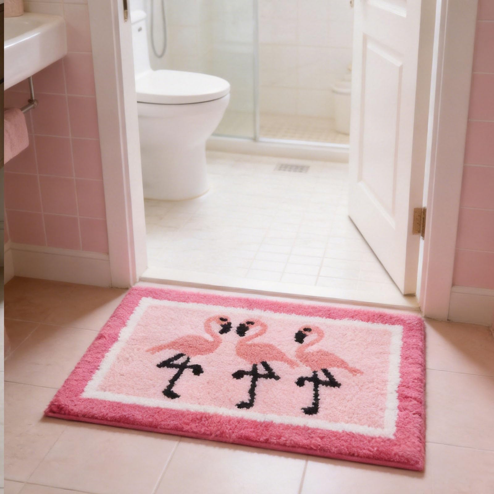 Eyands Flamingo Bath Mat, Non-Slip Cute Rug for Bedroom and Bathroom