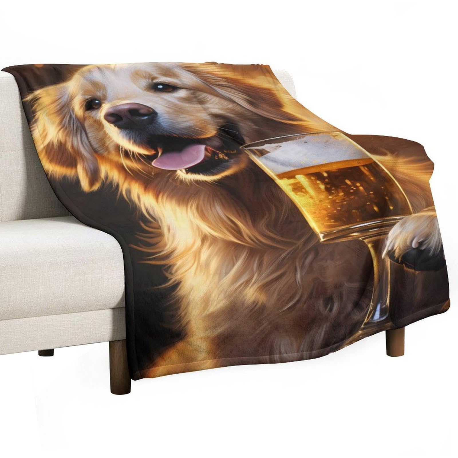 Cgsbngha Style Gold Retriever Dog And Beer Flannel Fleece Blanket Lightweight Soft Throw Blankets For Sofa Couch Bed Chair