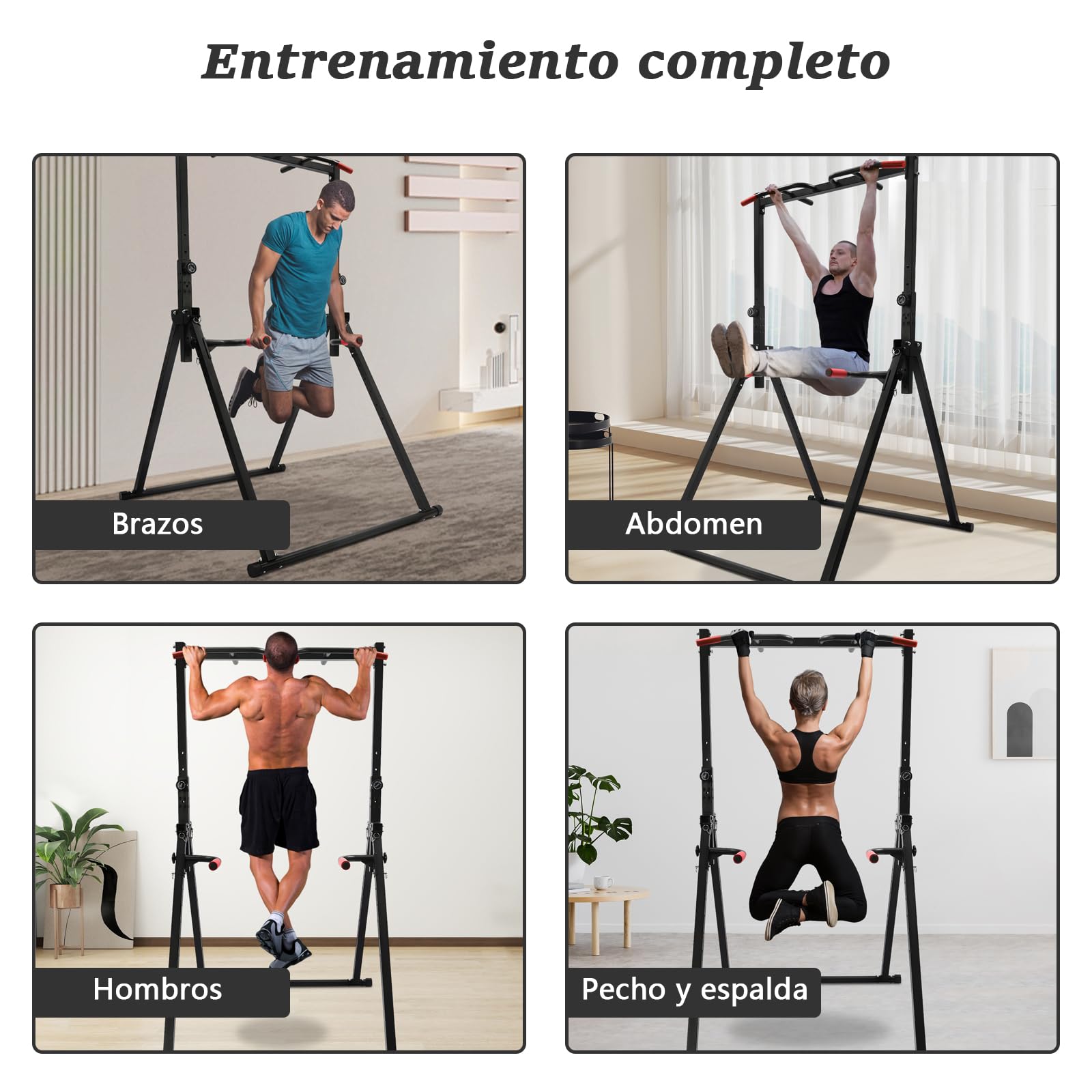 Estación de Dominadas Plegable, Power Tower Dip Station Independiente Altura Ajustable Barra de Dominadas Multifuncional Dispositivo de Entrenamiento para Dominadas, Flexiones hasta 200kg
