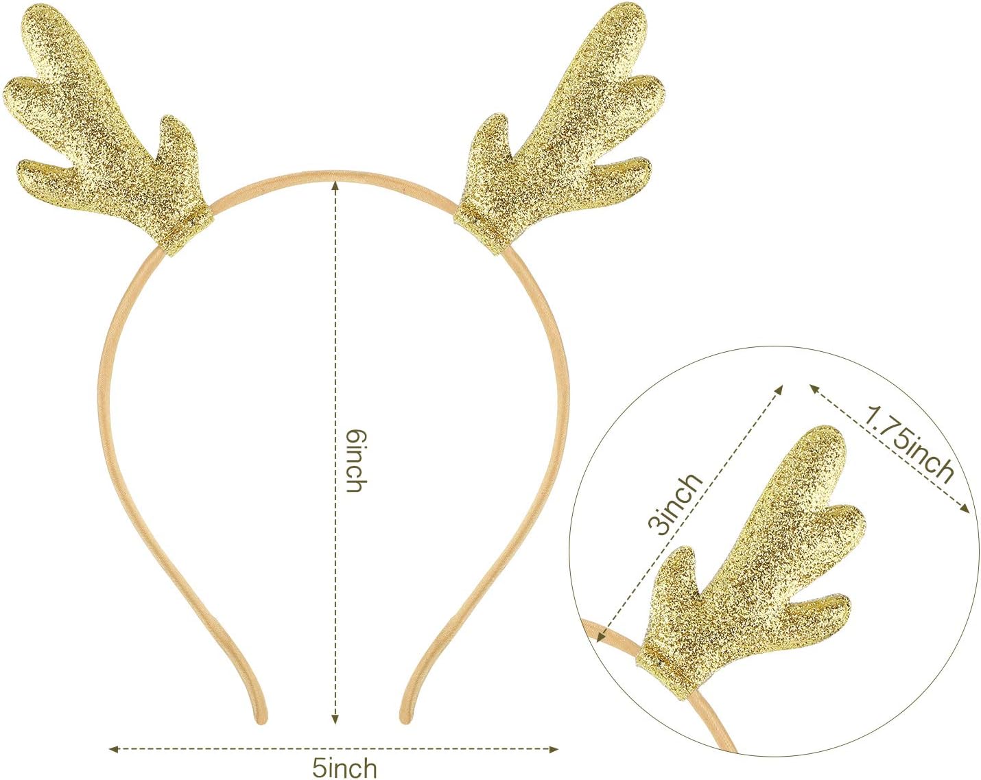 Hicarer 6 Pieces Christmas Glitter Antlers Headband Deer Reindeer Shaped Hairbands for Xmas Holiday Party Costume Cosplay Supplies (Gold) image 2