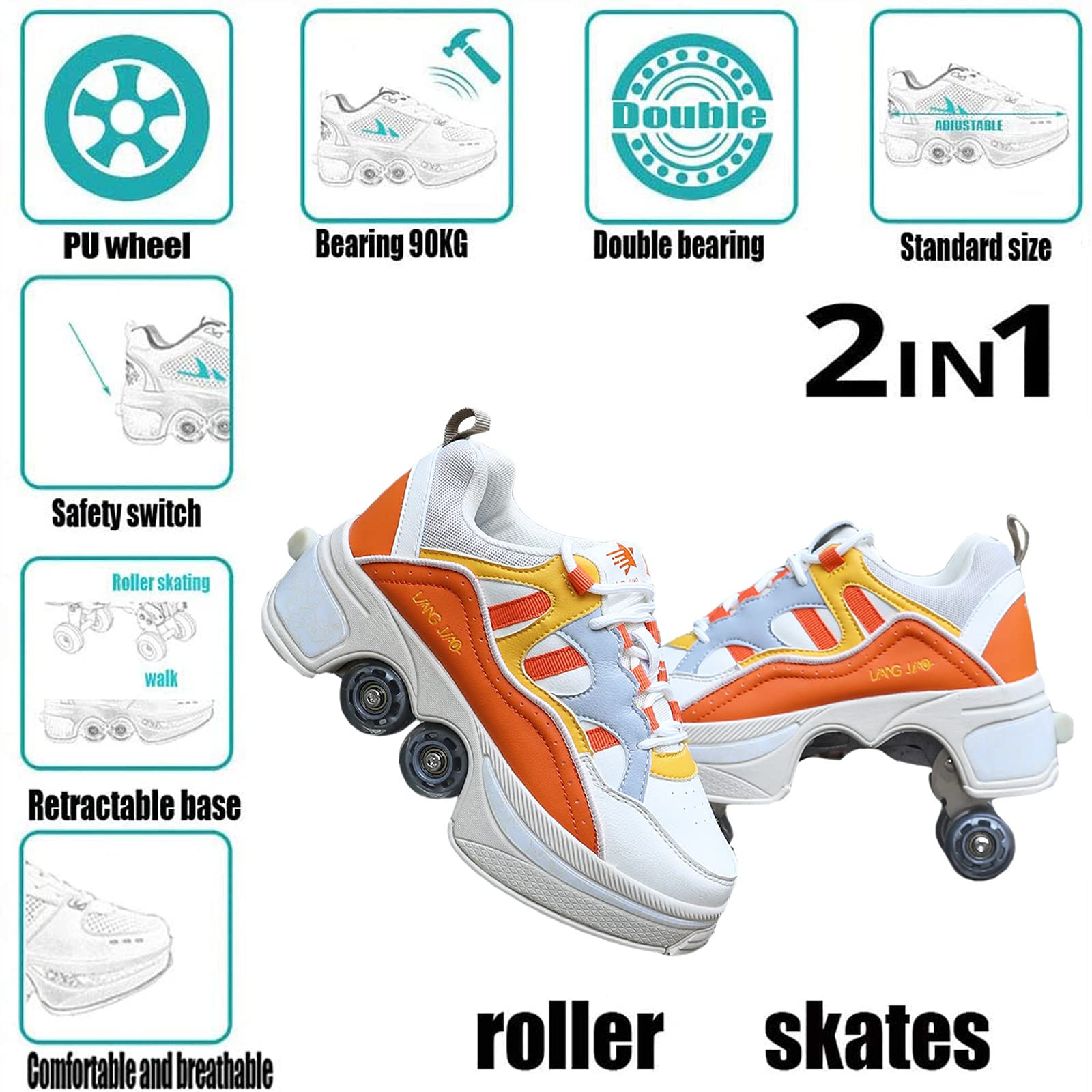 Roller Skates/2 in 1Multifunctional Roller Skates Shoese/Deformation Invisible Roller Skate Automatic Walking Shoes.Suitable for Outdoor Sports Roller Skates for Boys, Girls and Adults