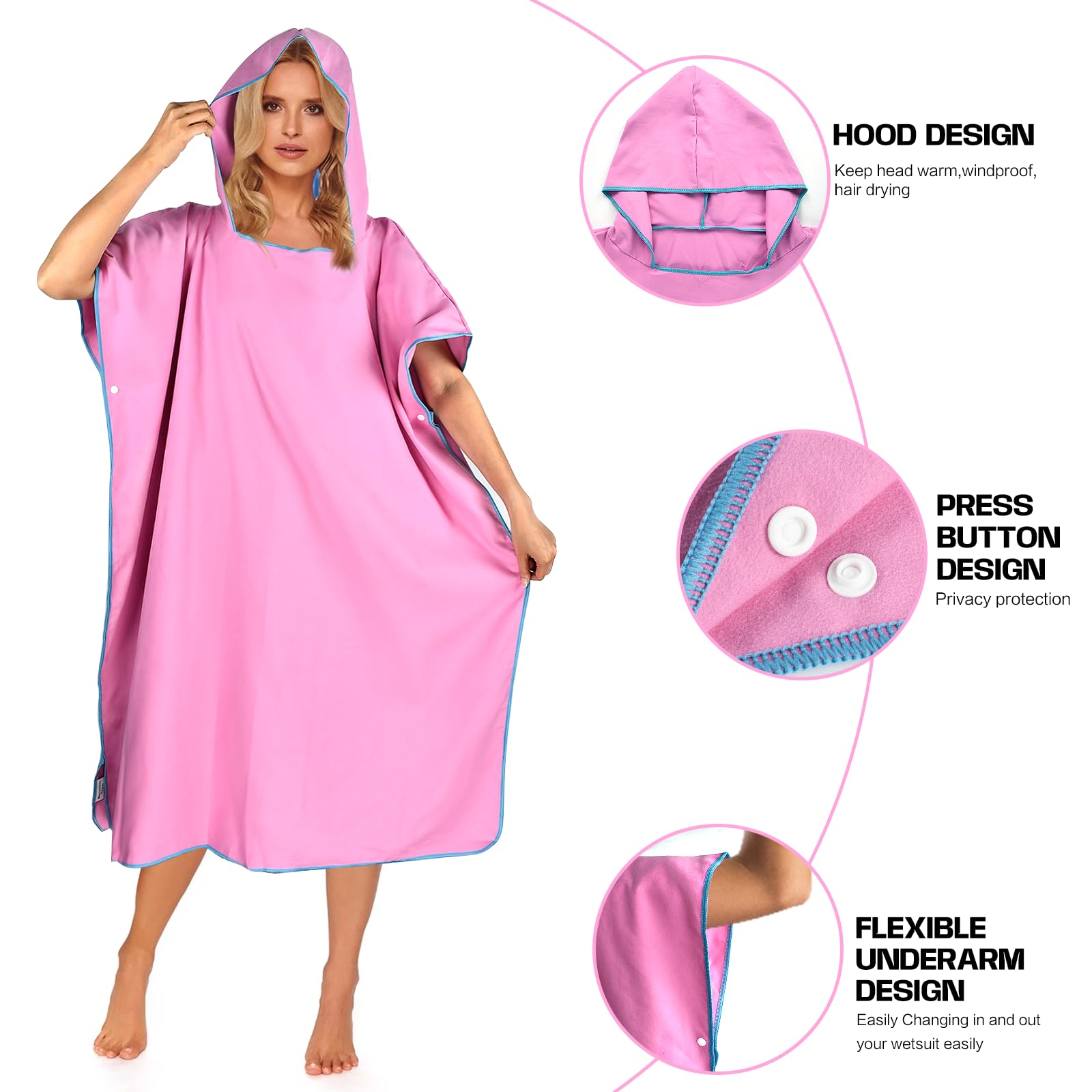 Poncho Surf Microfibra con Cappuccio, Accappatoio da Bagno, Asciugatura Rapida per Uomini & Donne, Nuoto, Campeggio