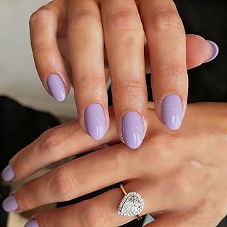 KQueenest Lavender Purple Press On Nails Short Oval, Lilac Acrylic Nails Press Ons, Light Solid Fake Nails, Natural Round Stick On Nails Set Short Almond Nails Glue on For Tiny Average Wide Nail Beds