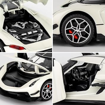 1/32 Scale Alloy Model Super Car, Zinc Alloy Car Toy with Simulated Sound & Light, Pull Back Diecast Toy Model Vehicle for Adults Kids white