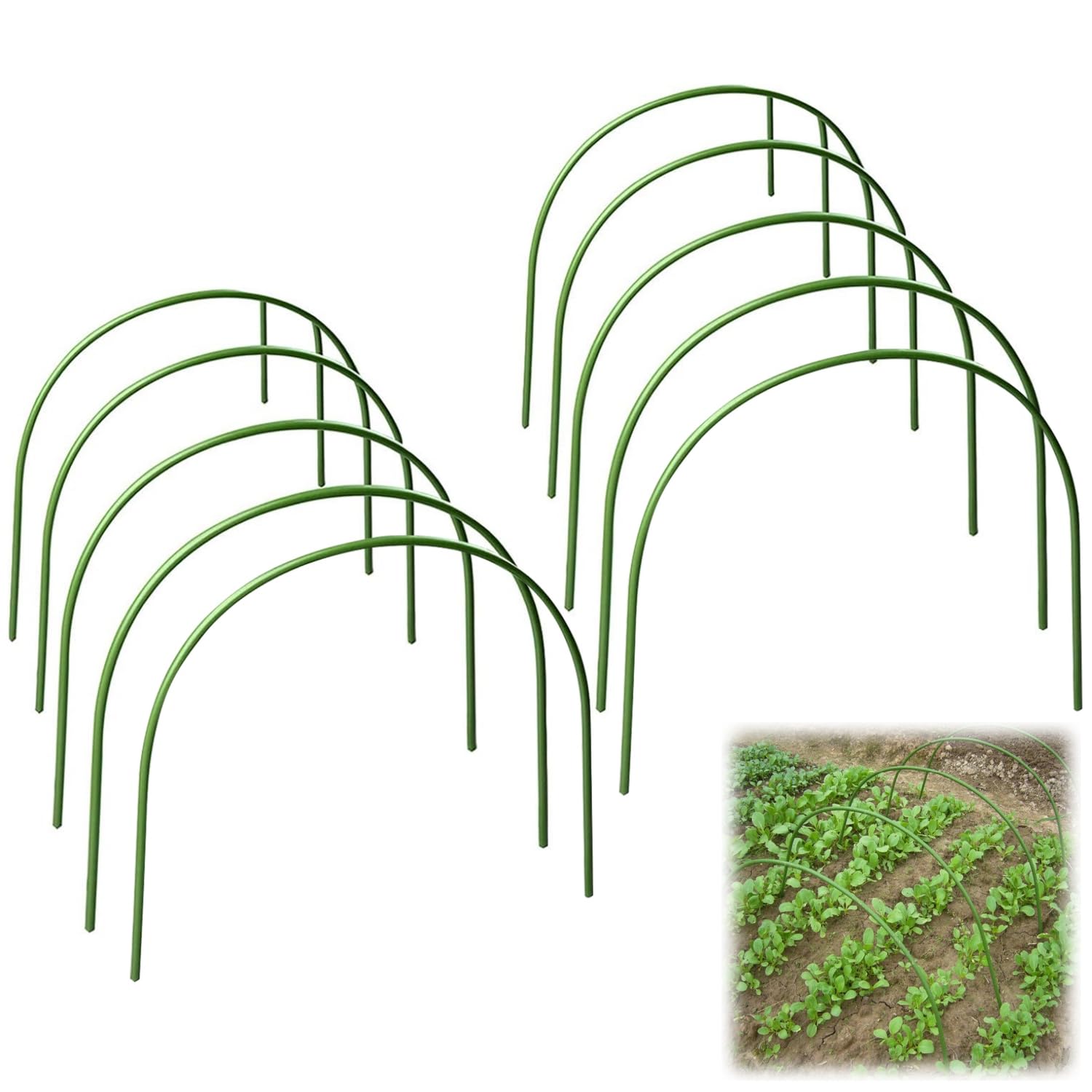 10 Pack Greenhouse Hoops, Long Steel with Plastic Coated Hoops, Small Greenhouse Hoops for Raised Beds Thickened High Tenacity PP Garden Hoops Rust-Free Grow Tunnel, 40 x 50cm