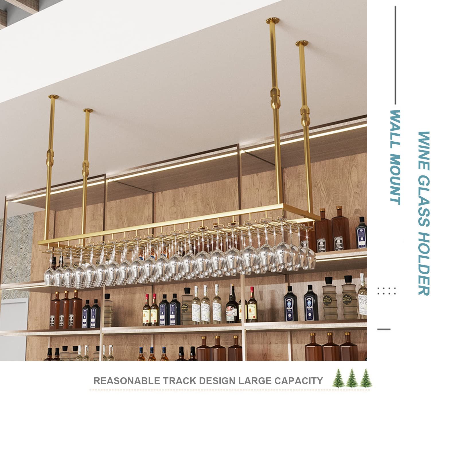 Soporte para Copas de Vino para Colgar en el Techo - Estante metálico para Copas bajo el Estante para Cocina, Bar y Restaurante - Colgador para Copas Que Ahorra Espacio (60 x 25 x