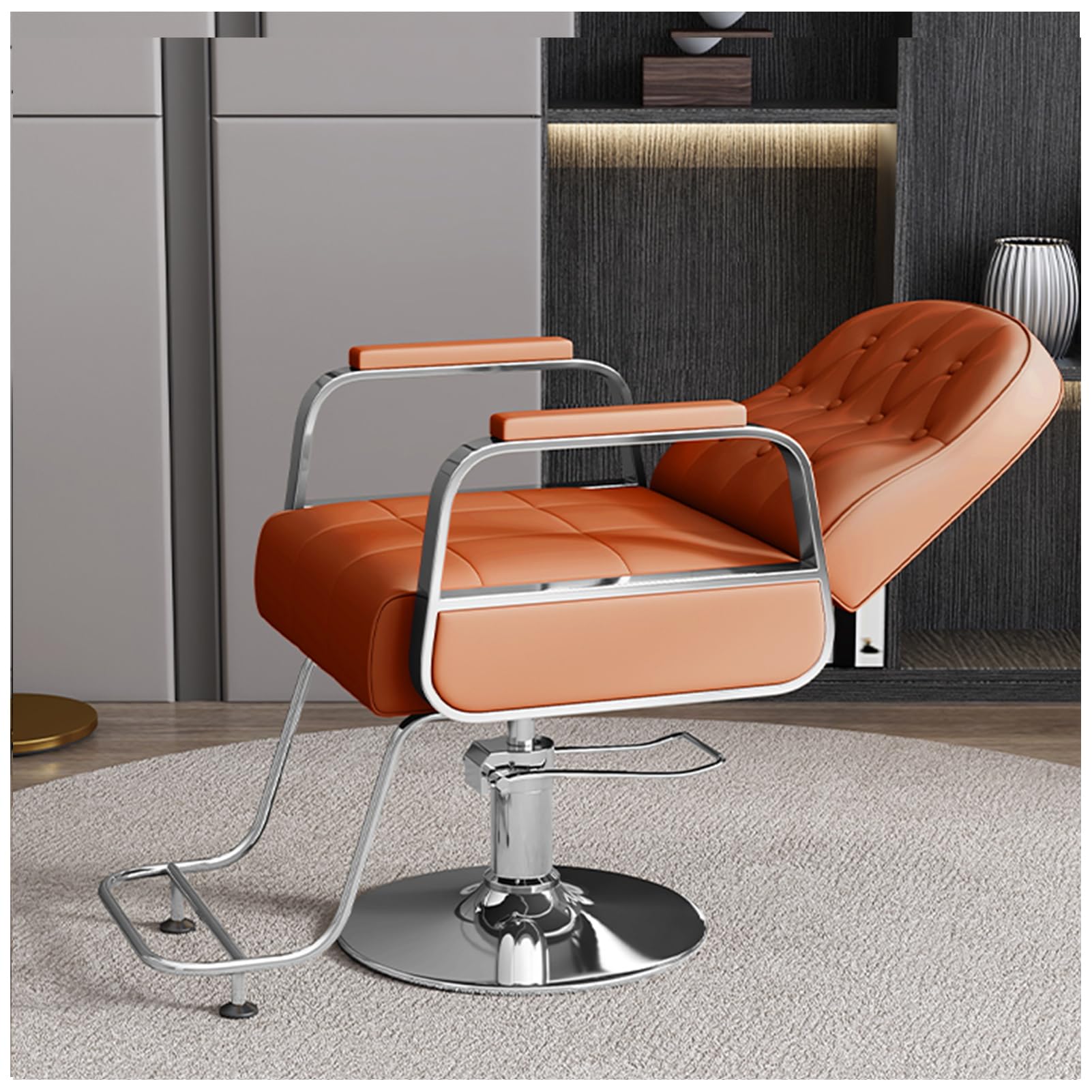 OZBMA Salon Barber Chair, Professional Classic Hydraulic Reclining Hairdressing Chair with Adjustable Height, 360° Swivel Haircut Styling Chair,Gray,A (Orange A)