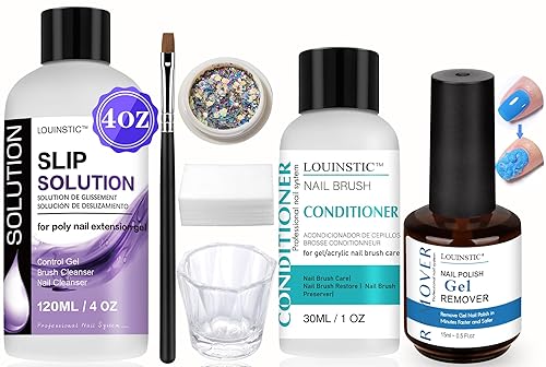 LOUINSTIC Removedor de esmalte de uñas de gel (quita el esmalte de gel en 3-5 minutos), solución deslizante para uñas de poligel (reduce la