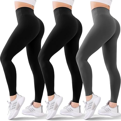Blisset Paquete de 3 leggings de cintura alta para mujer, pantalones deportivos suaves con control de abdomen para correr, yoga, entrenamiento,