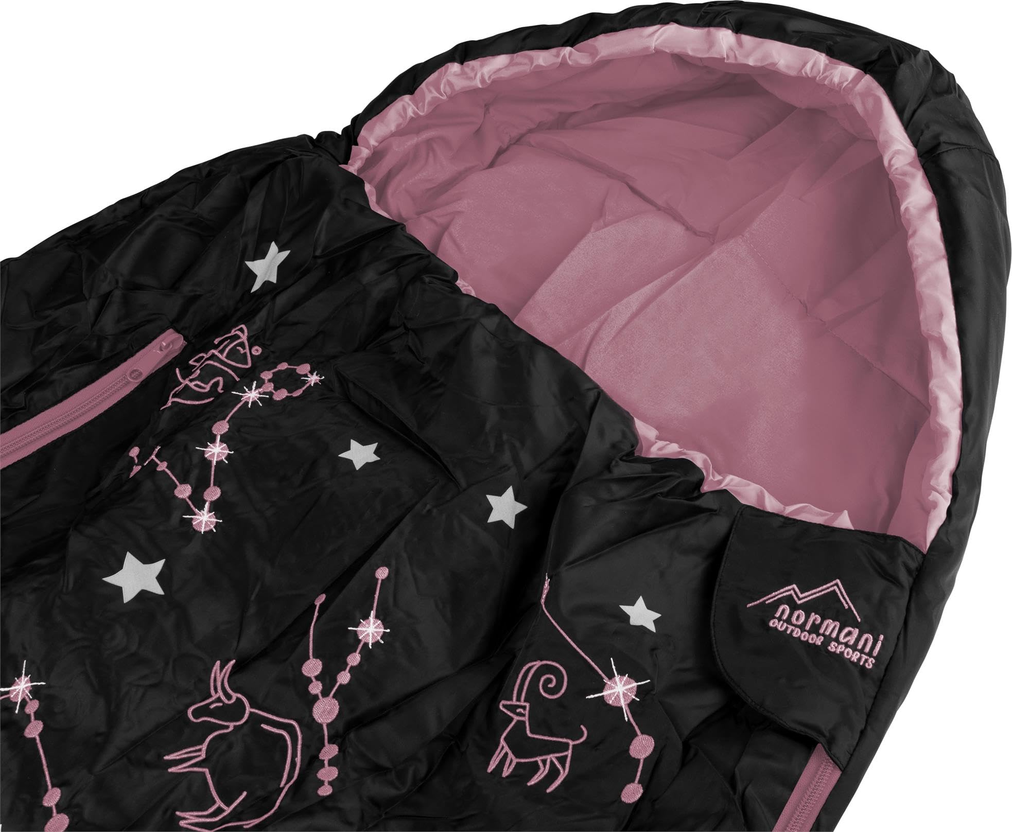 Kinder Schlafsack 3 Jahreszeiten Outdoor Deckenschlafsack Reise Mumienschlafsack - 4 bis 15 Jahren mit Sternzeichen-Motiv - Erweiterbarer Kinderschlafsack von 100 cm - 155 cm