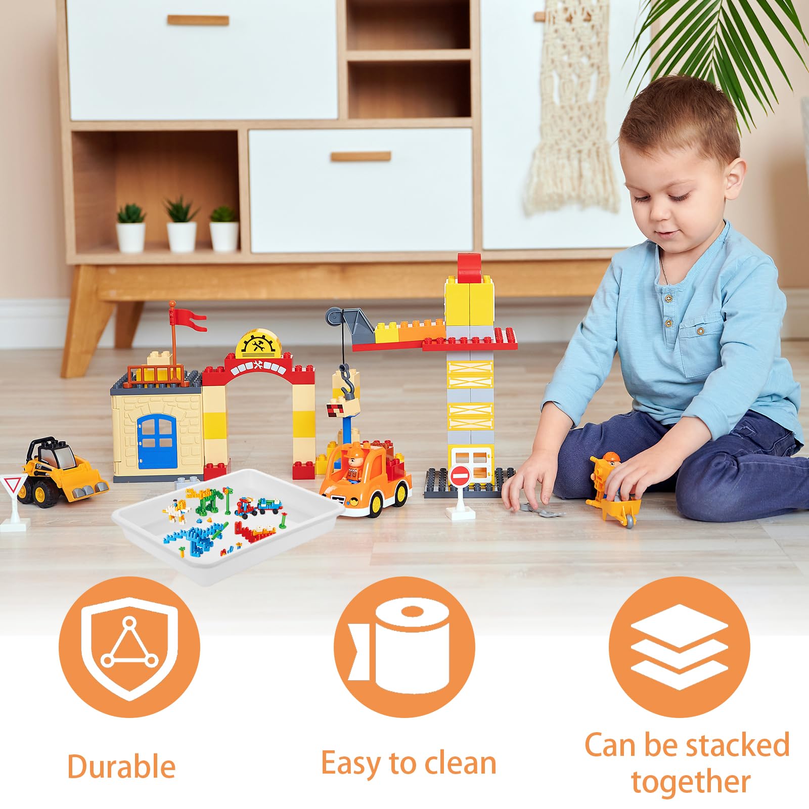 CYEER 20 Stück Kunststoff Tablett Weiß 28x21x3cm, Rechteckige Basteltabletts für Kinder, Aktivitätstablett für Malen, Perlen & Bausteine, Stapelbare Serviertabletts für Schule & Haushalt