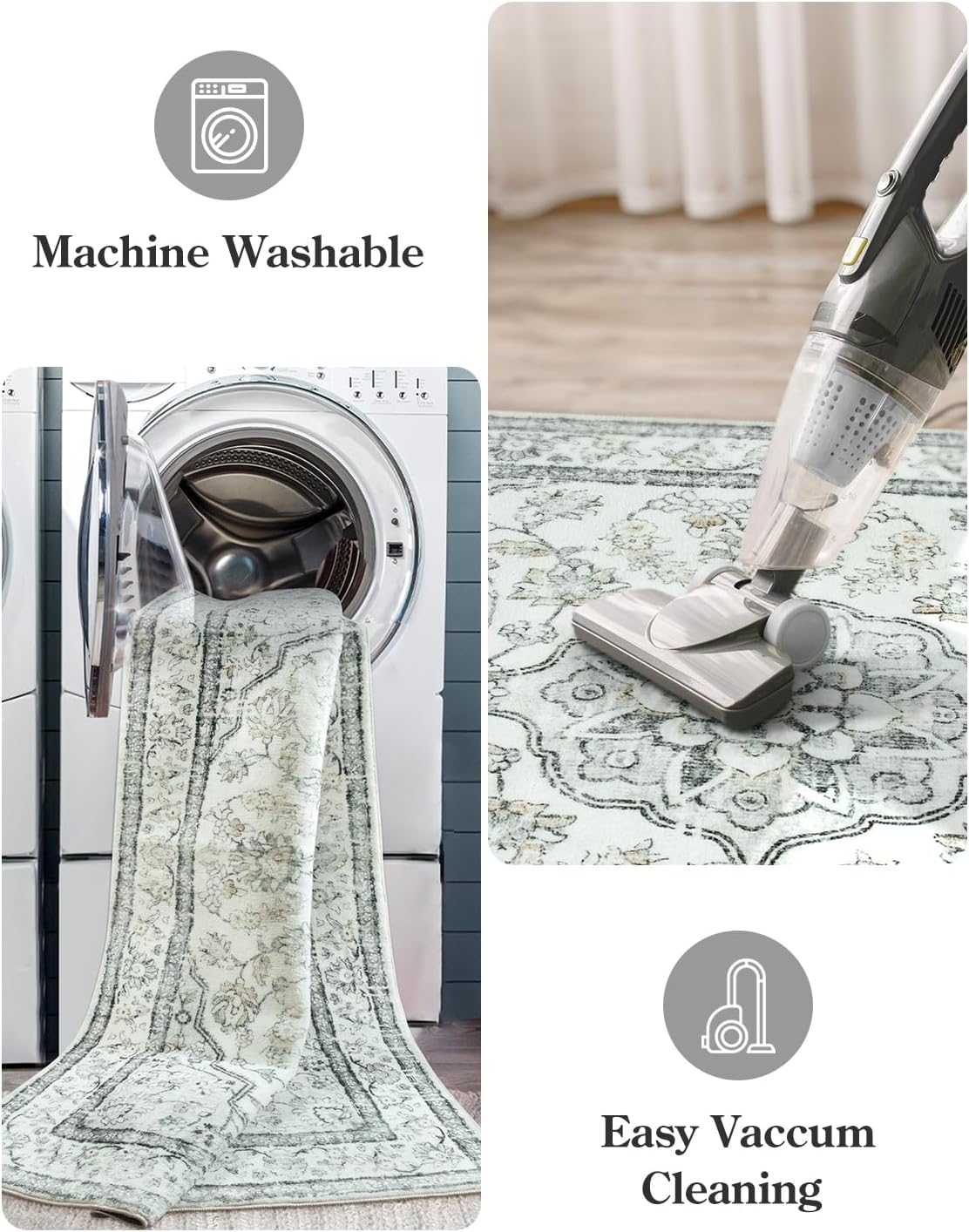 Lahome Oriental 3x5 Rug,Washable Entry Rugs for Inside House Non-Slip,Boho Grey Rugs for Living Room,Traditional Vintage Bathroom Carpet Thin Throw Rug for Bedroom Entryway Kitchen Helena,Light Gray