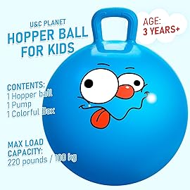 U&C Planet Hopper Ball 20 inches Bouncy Ball with Handle for Kids Age 5-9 Hoppity Hop Sit and Bounce Jumping Hopping Toy with Pump and Gift Box Great Gift for Birthday Christmas, Blue