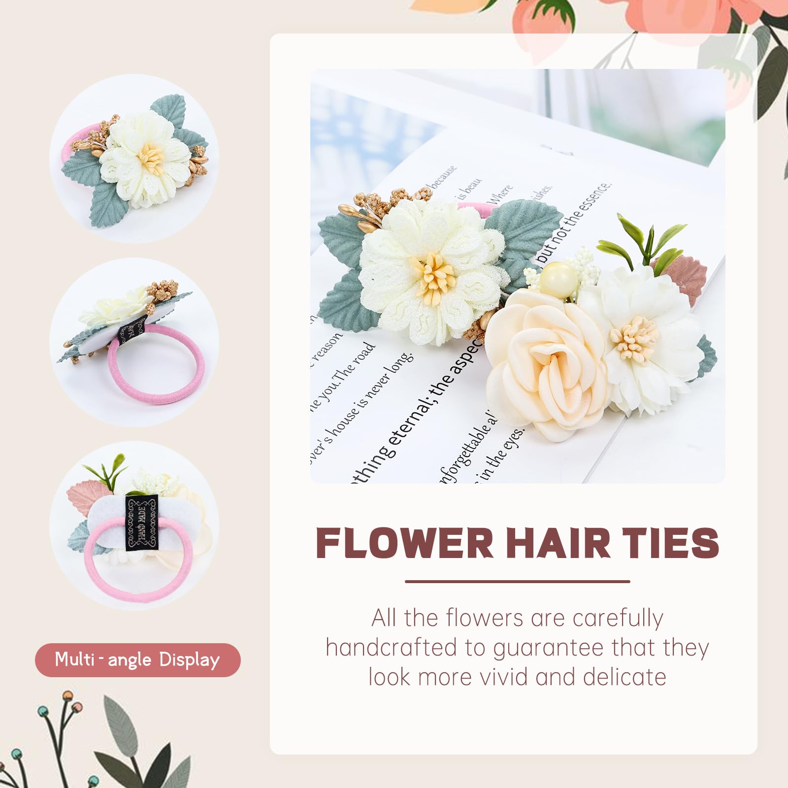 Dizila 8 Pack Decorative Pearl Flower Hair Ties Rubber Bands Elastics Stretchy Floral Hair Scrunchies Pigtail Ponytail Holders for Baby Girls Infants Toddlers Kids Teens - Image 4