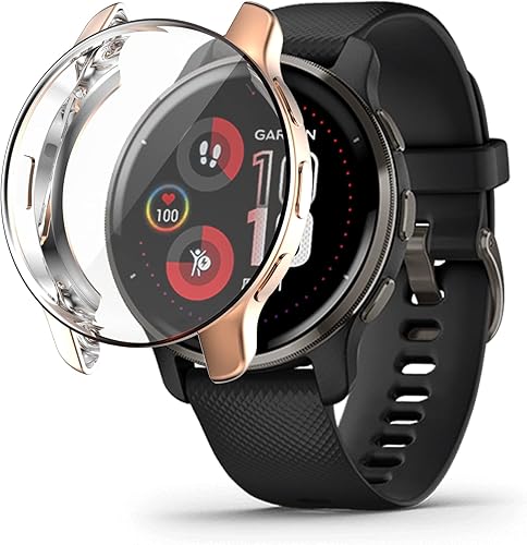 Vista 8 de Funda compatible con Garmin Venu 2 Plus Watch Protector de pantalla, funda protectora completa, accesorios de parachoques de TPU suave (rosa)