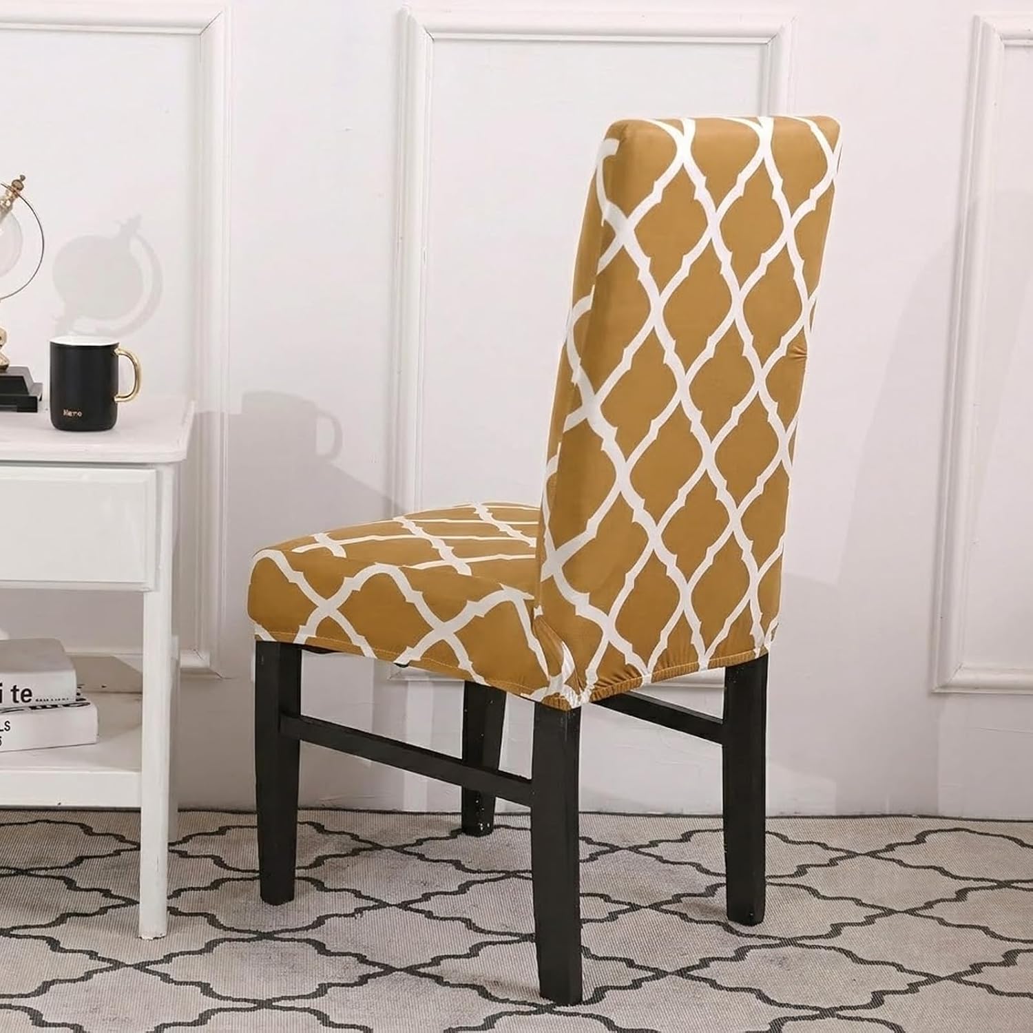 CHICHIC Stretch Removable Short Dining Chair Protector Cover Washable Seat Slipcover for Kitchen, Hotel, Dining Room, Ceremony, Banquet Wedding Party, Set of 4, Yellow
