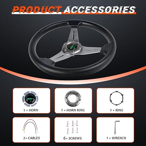 Vista 11 de Rastp Volante de carreras universal de 13.8 pulgadas, 6 pernos, agarre de material de espuma de poliuretano y aluminio con botón de claxon para Rojo