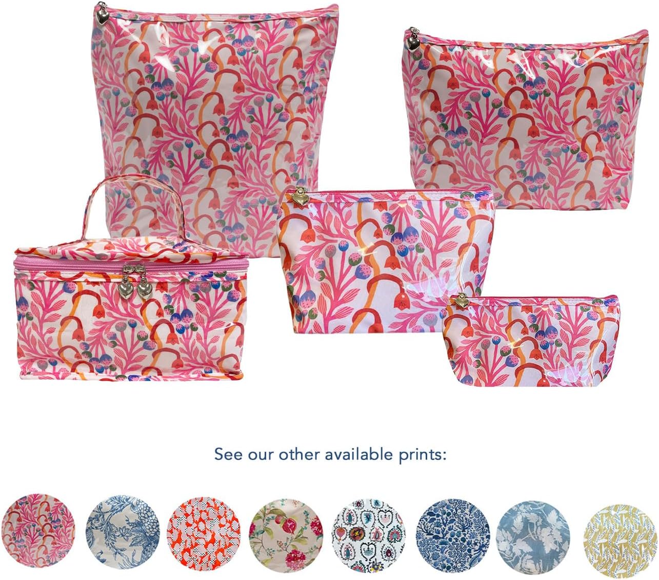 Jacaranda Living Extra Small Cosmetic Bag - Water-Resistant, PVC-Lined - Strawberry Vine