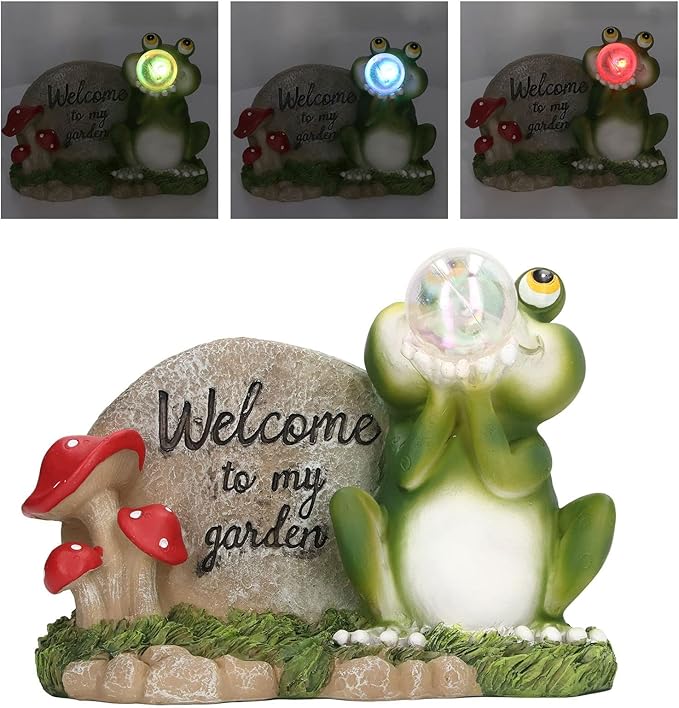 Sempoda Outdoor Solar Lights Kikker Standbeelden Decor, Zonne-energie LED Dier Licht Tuin Sculpturen, Waterdichte Hars Verlichting Lamp voor Tuin Landschap Patio Gazon Yard Pathway Veranda Achtertuin Decor photo 3