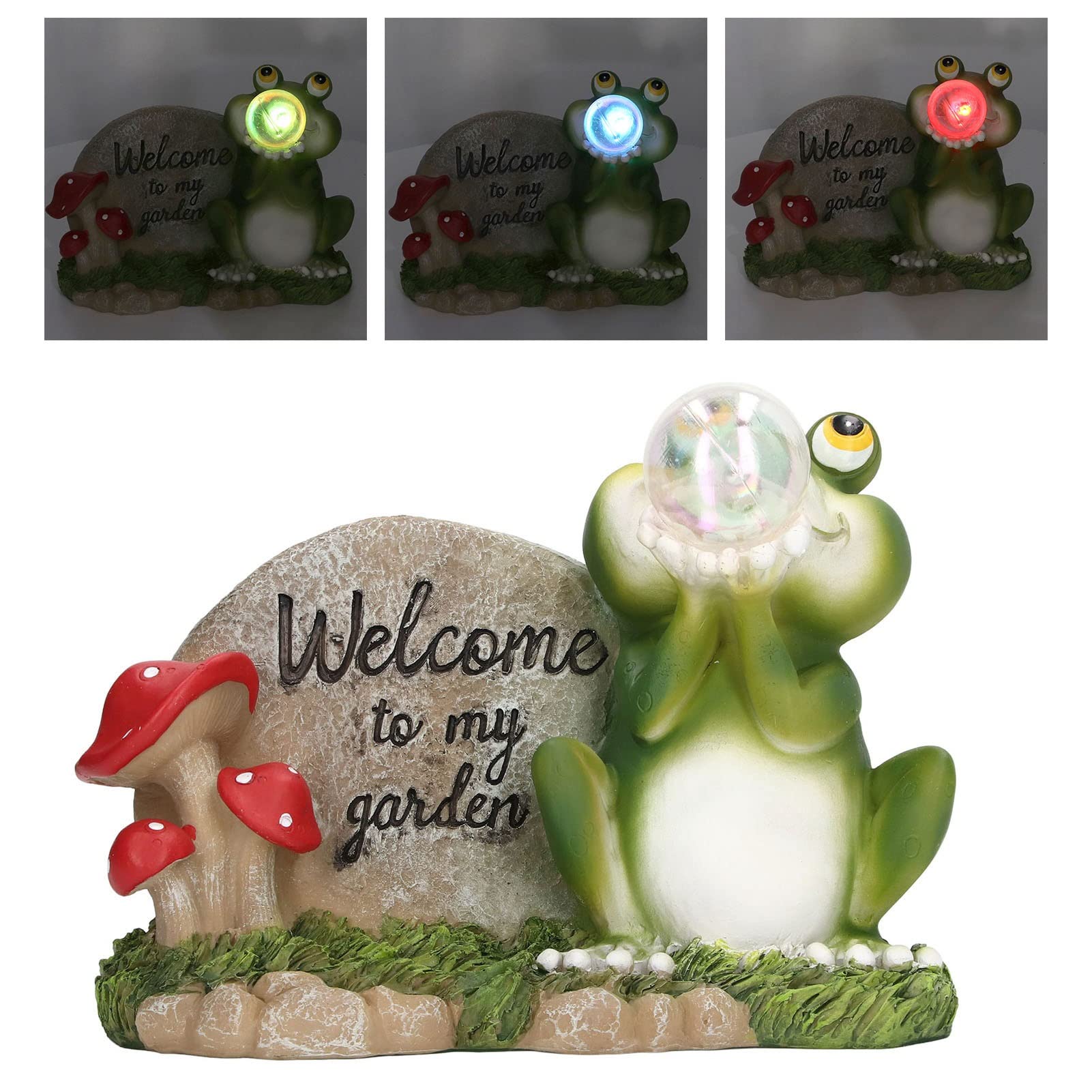 Pilipane Rana solare, luce solare da giardino, luce solare per esterni, simpatica rana che soffia bolle, luce bianca calda, luce a sfera di vetro solare per decorazione da giardino, materiale in