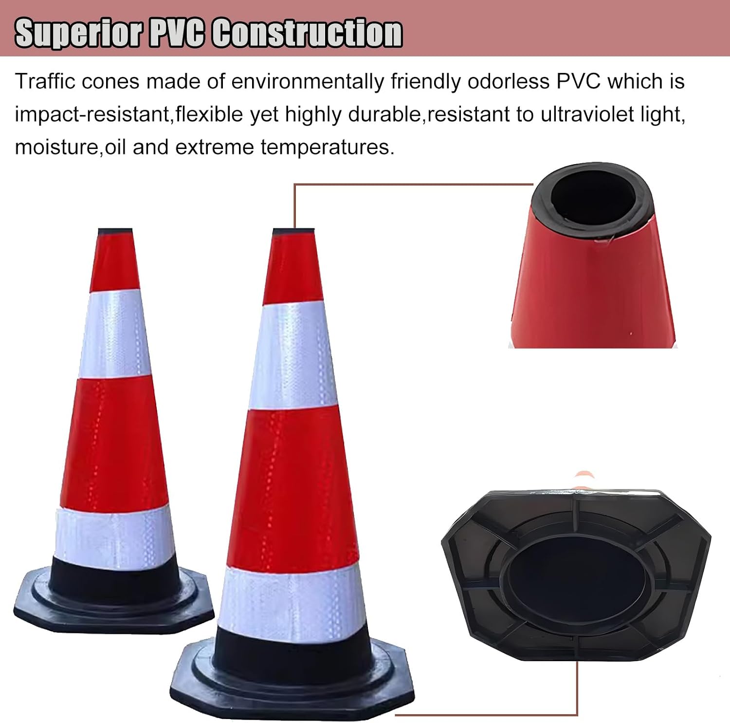 Traffic Cones Stackable Traffic Delineator Safety Posts 24in 28in 35in, Training Sports Cones 6 Pack for High Traffic Areas