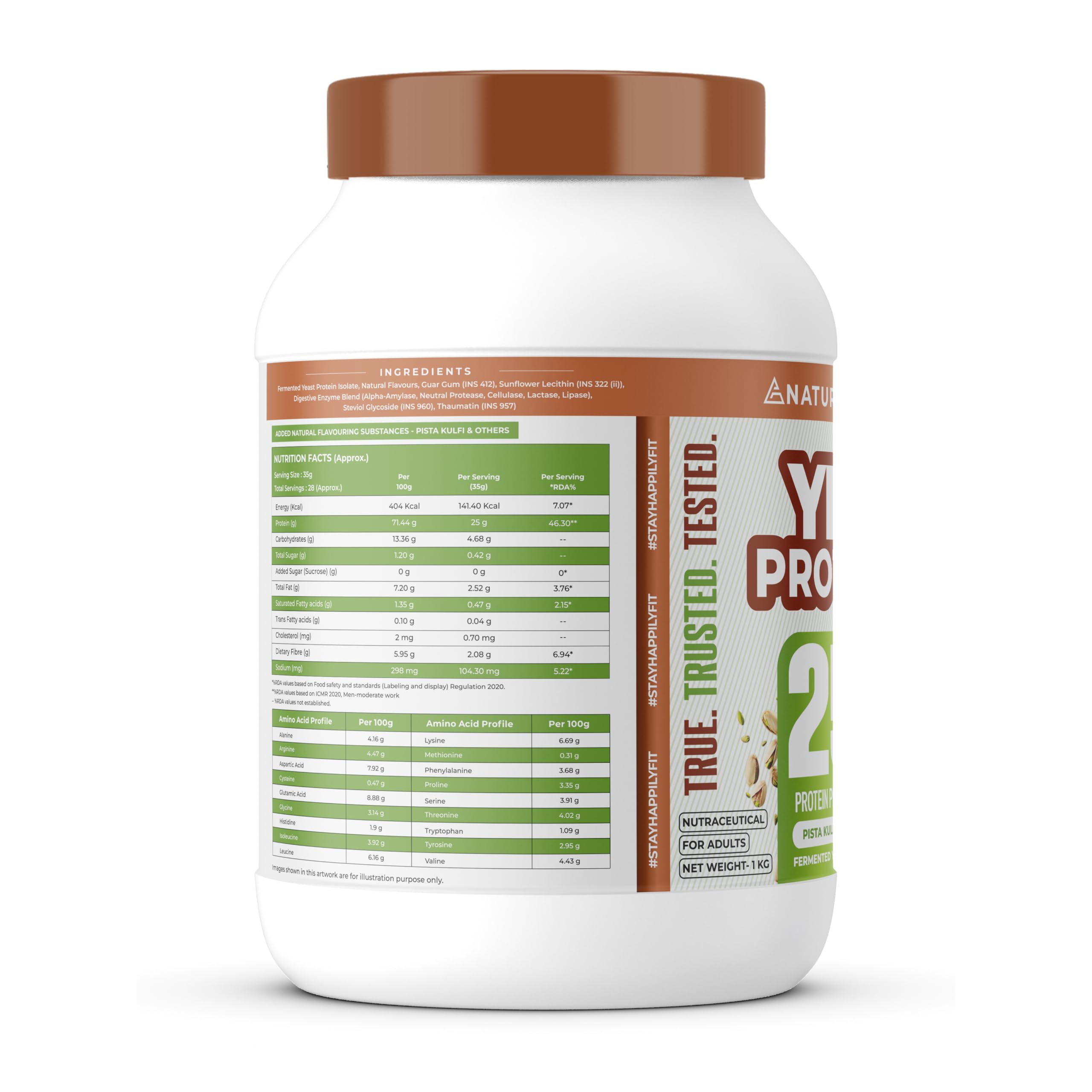 Naturaltein YES Protein 1kg | Fermented Yeast Vegan Protein Powder |Pista Kulfi Flavour| 25 g Protein | No Added Sugar | Naturally Sweetened | Digestive Enzymes | Heavy Metal Tested | 28 Servings — Amazon image 4