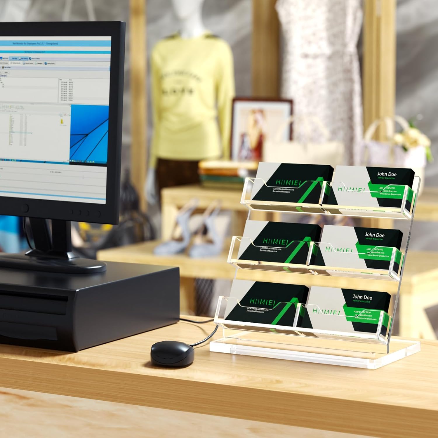 HIIMIEI Business Card Holder Desk, Acrylic Business Card Display, 3 Tier Clear Business Card Stand for Office, Exhibition, Meeting, Home, 360 Card Capacity - Image 2