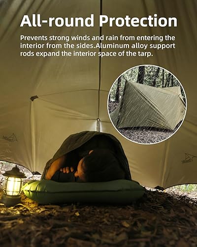 Miniatura 7 de Lona ultraligera, hamaca de 14 pies, ligera, impermeable, tienda de campaña con puertas, refugio de lona para mochileros, senderismo, campamento