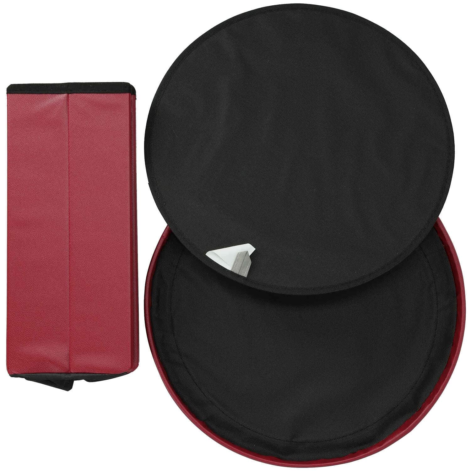 Casatessile - Contenitore Pouf Rotondo in Ecopelle | Seduta Portaoggetti | Diametro 45 cm | Facile da Trasportare | Imbottito in Poliuretano | Struttura in Legno e Metallo Bordeaux