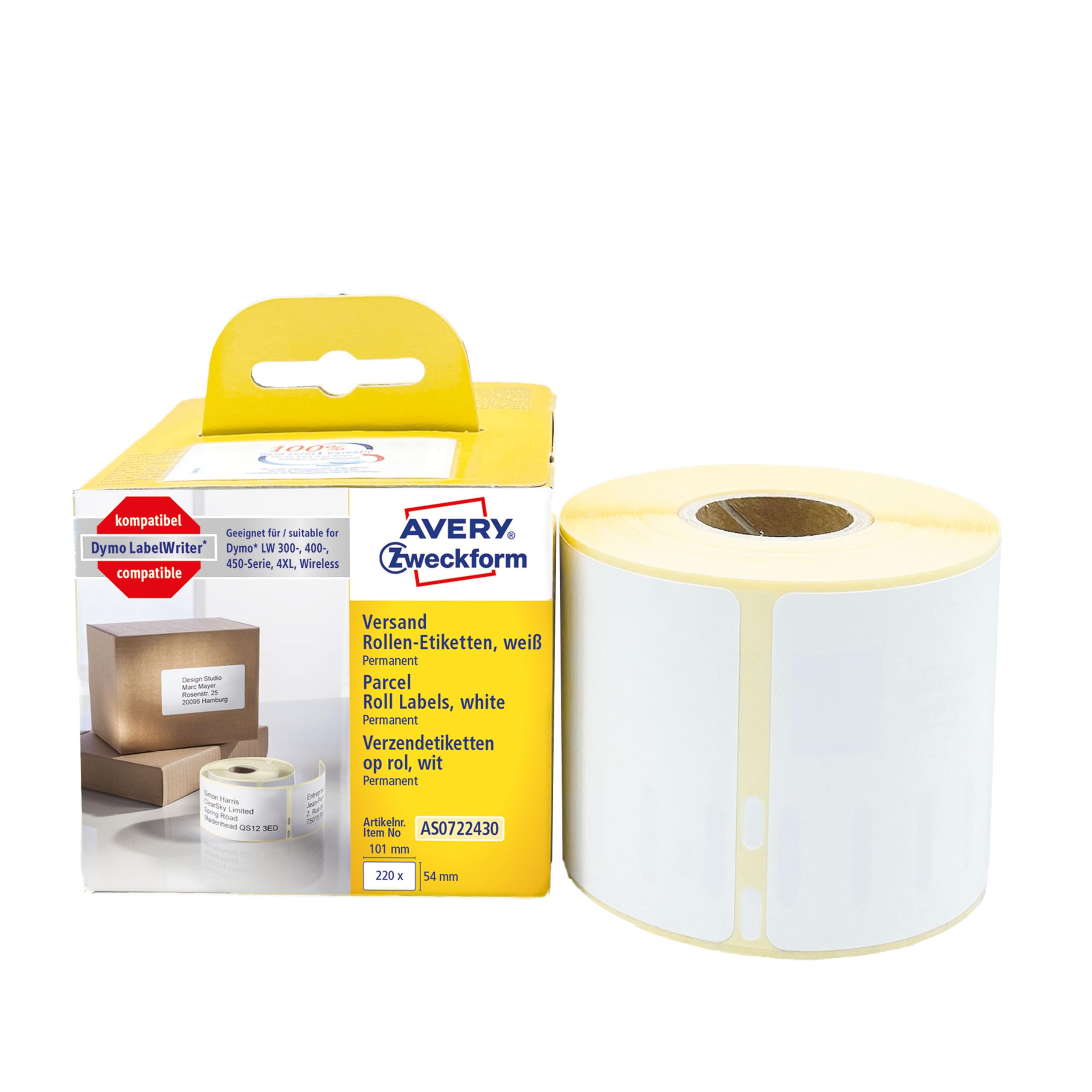 Rollo De Etiquetas Blancas Avery Para Direcciones - 220 Etiquetas De 28x89 Mm - Compatibles Con Impresoras Dymo Y Seiko