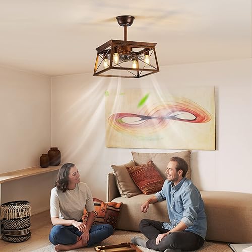 Miniatura 7 de Ventiladores de techo de granja con luces con control remoto, ventiladores de techo rústicos con luces, lámpara enjaulada, ventilador de techo con