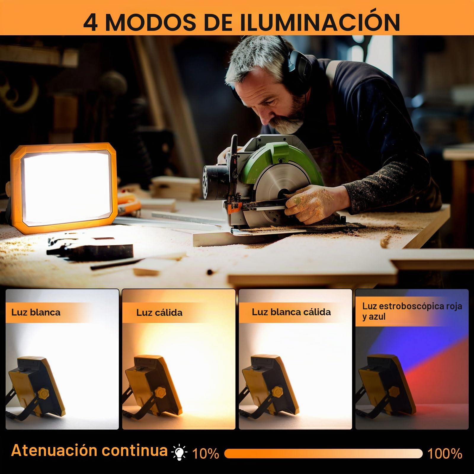 Foco Led Recargable 100W, Luz de Trabajo Portátil 12000LM Super Brillante 13000mAh con Panel Solar, 4 Modos de Luz, 2 Panel solar, Lámpara de Camping Portátil para Cortes de Energía, Camping